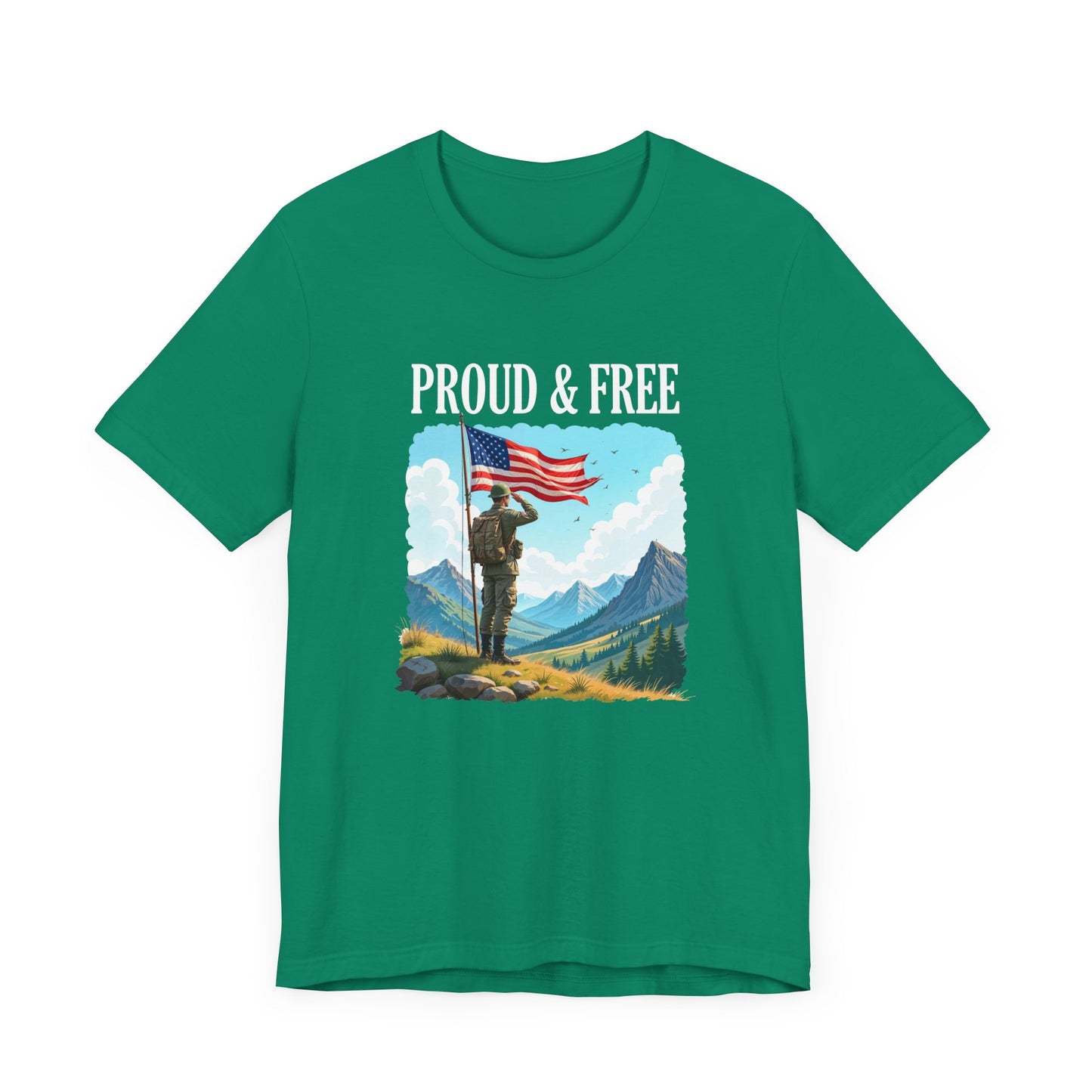 Proud and Free | Patriotic US Flag & Soldier Salute T-Shirt