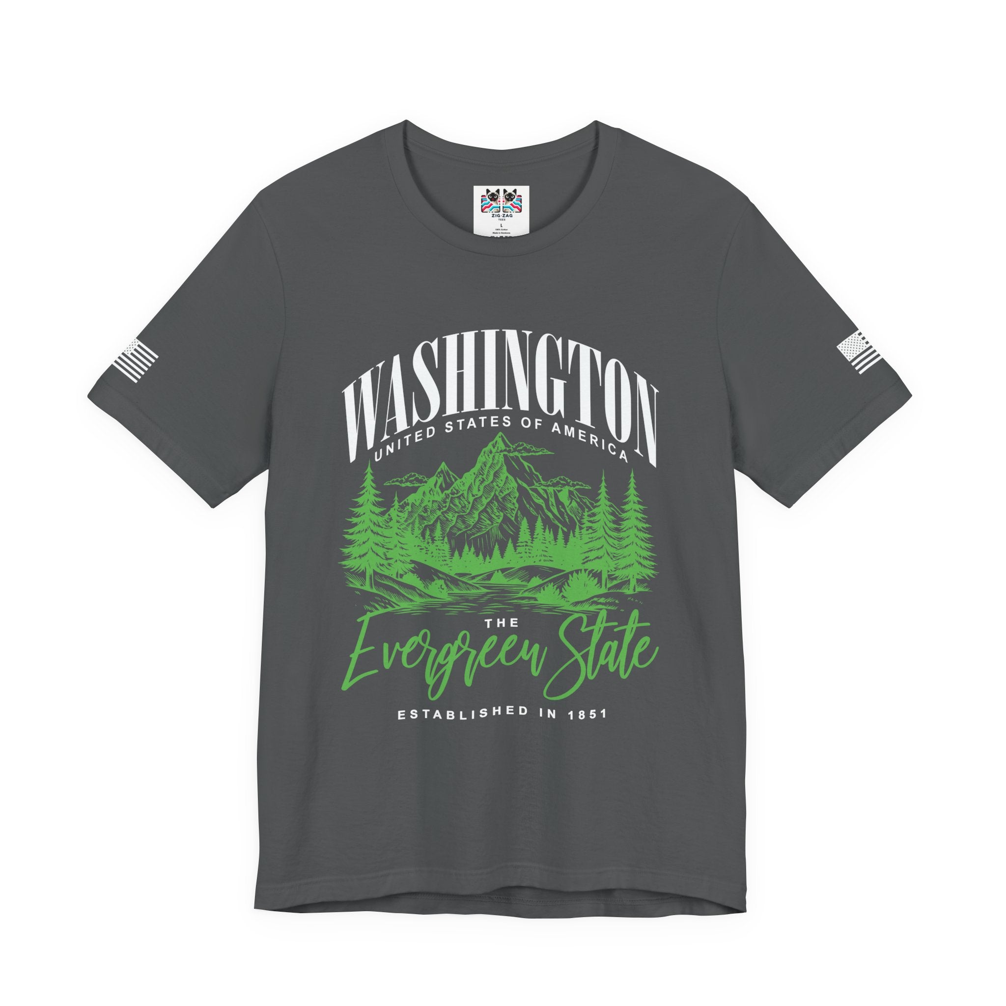 Washington The Evergreen State Mountain & Forest Nature Graphic T-Shirt | USA EST 1851 Pacific Northwest Tee