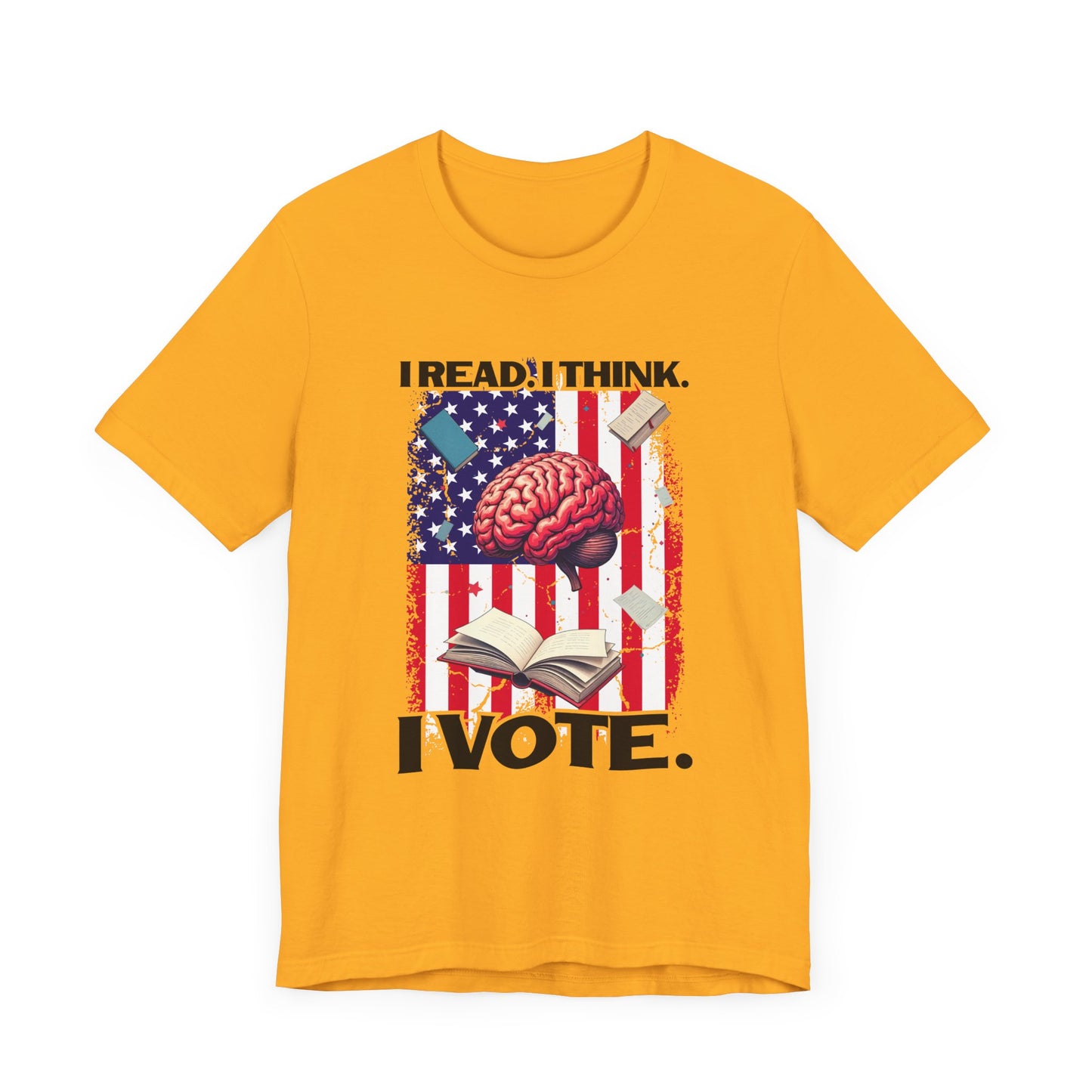 I READ I THINK I VOTE - Flag, Books & Brain Graphic T-Shirt