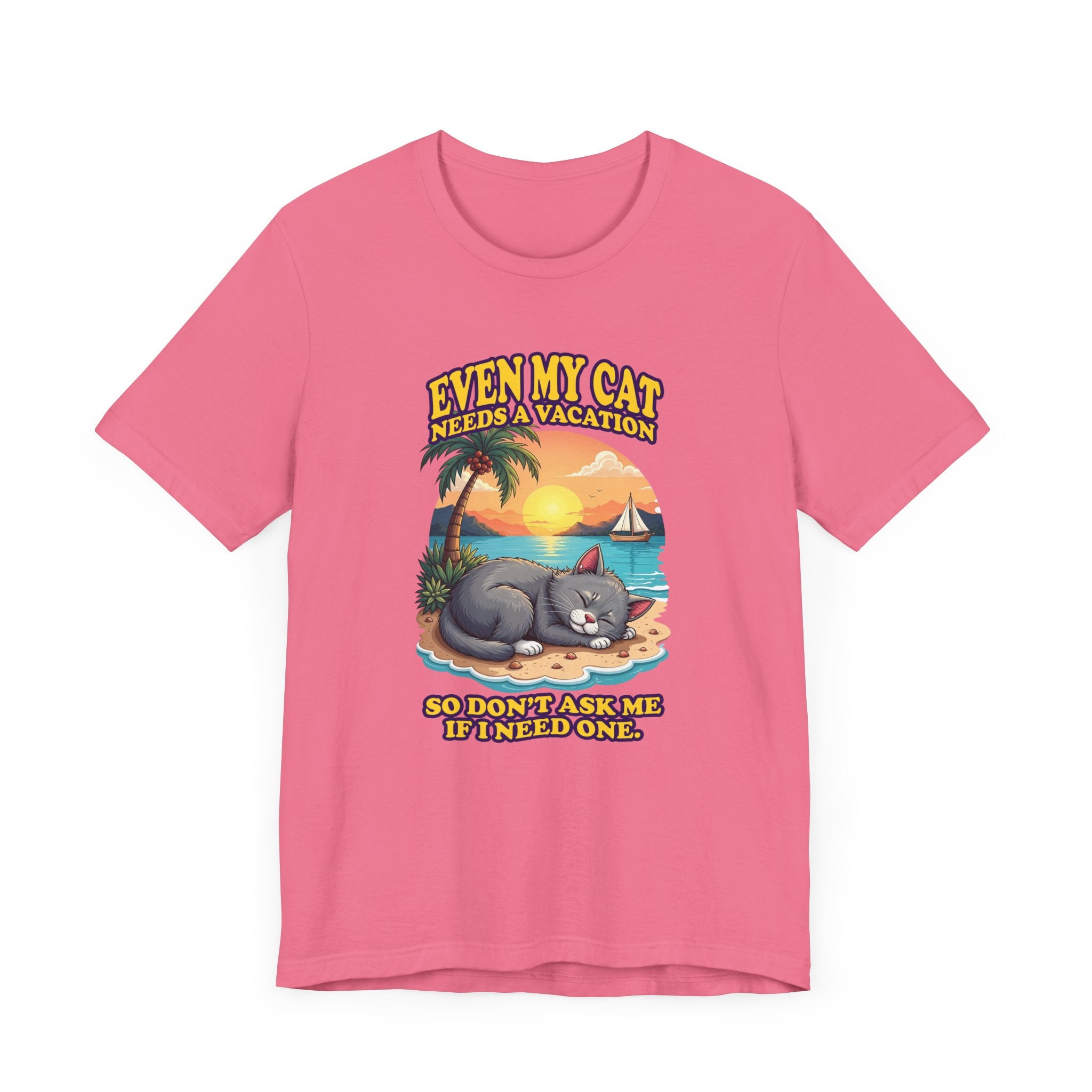 Even My Cat Needs a Vacation T-Shirt – Funny Cat Beach Graphic Tee
