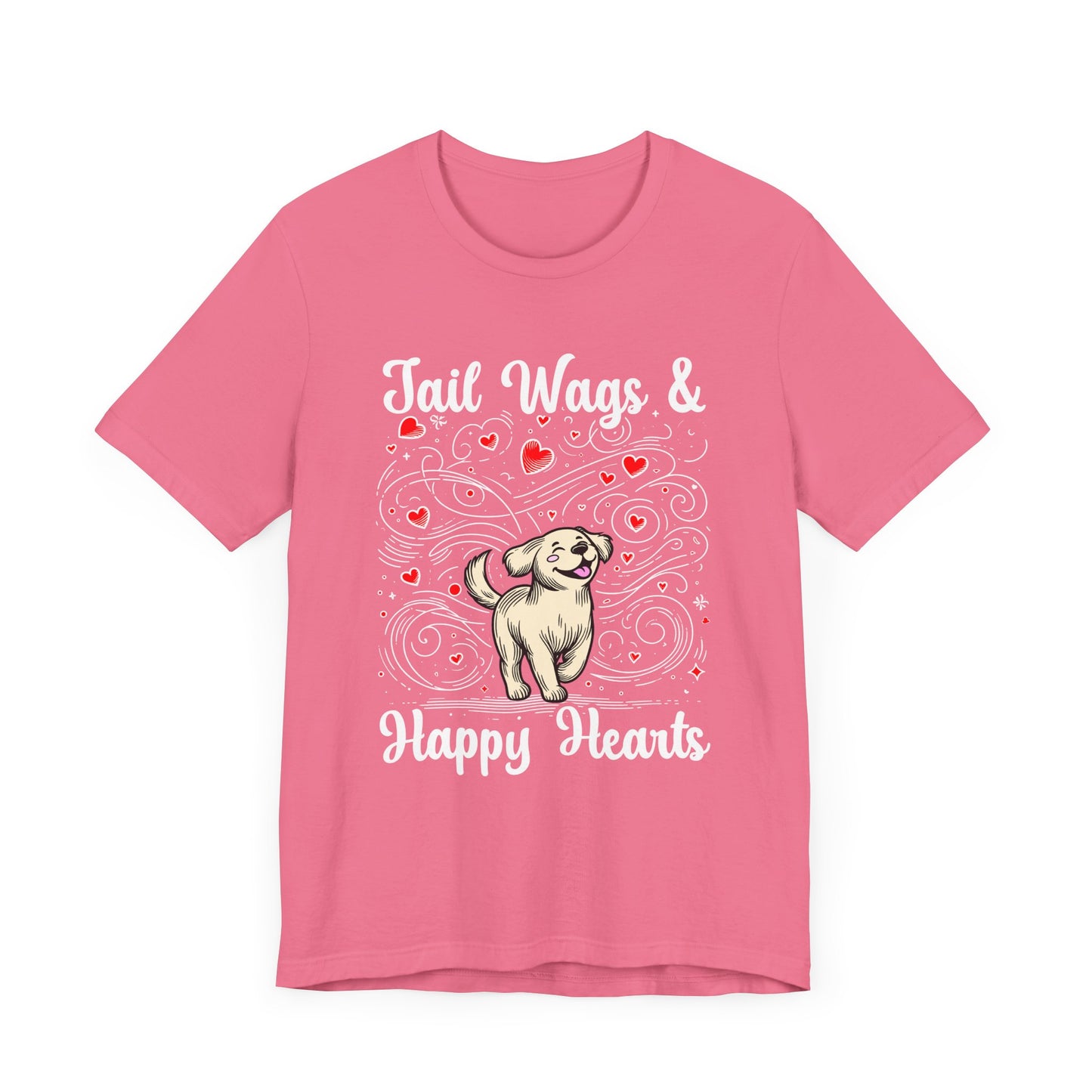 Tail Wags Happy Hearts | Smiling Puppy Walking with Flying Heart Emotions T-Shirt