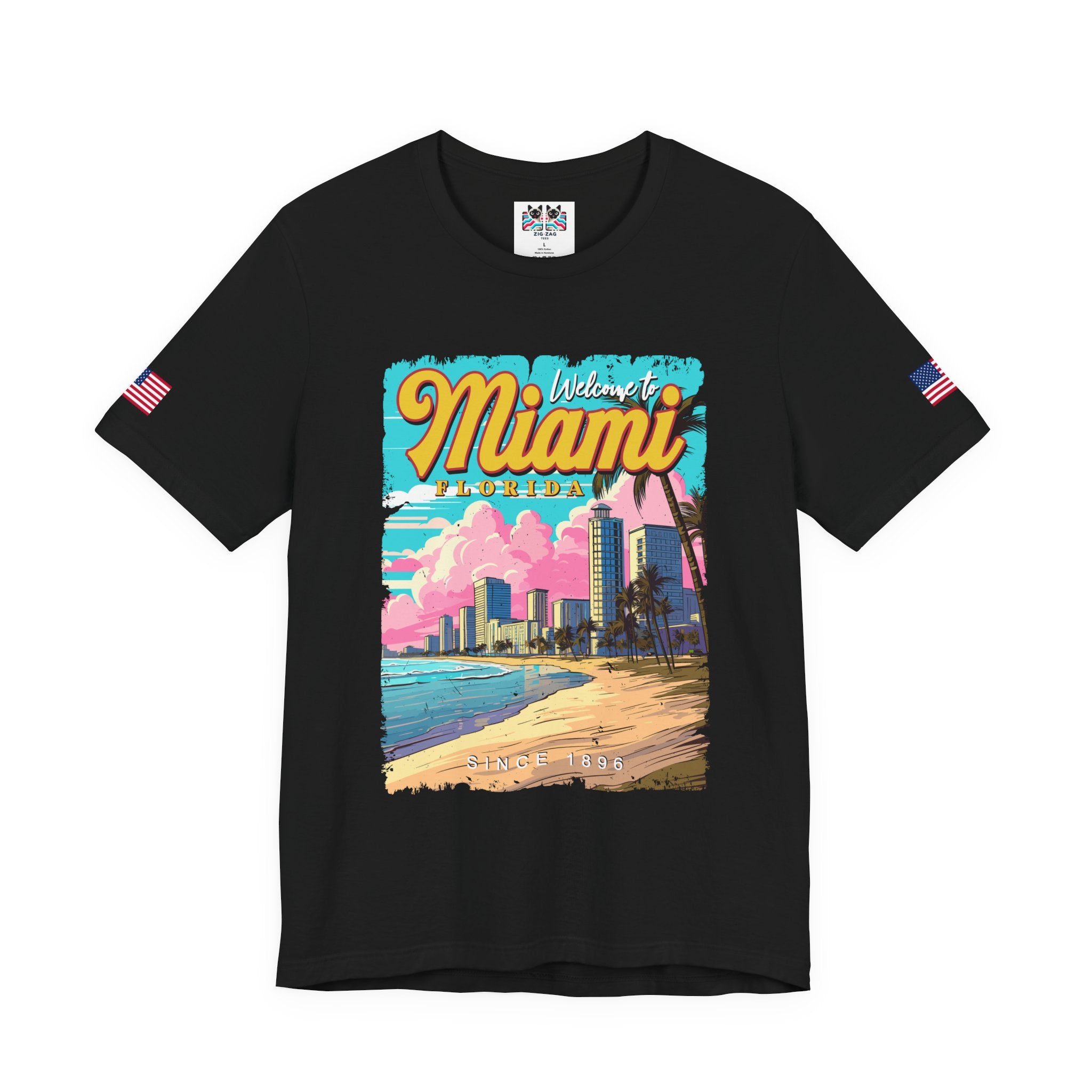 Welcome to Miami Florida T-Shirt – Since 1896 Retro Beach Skyline Poster Graphic Tee