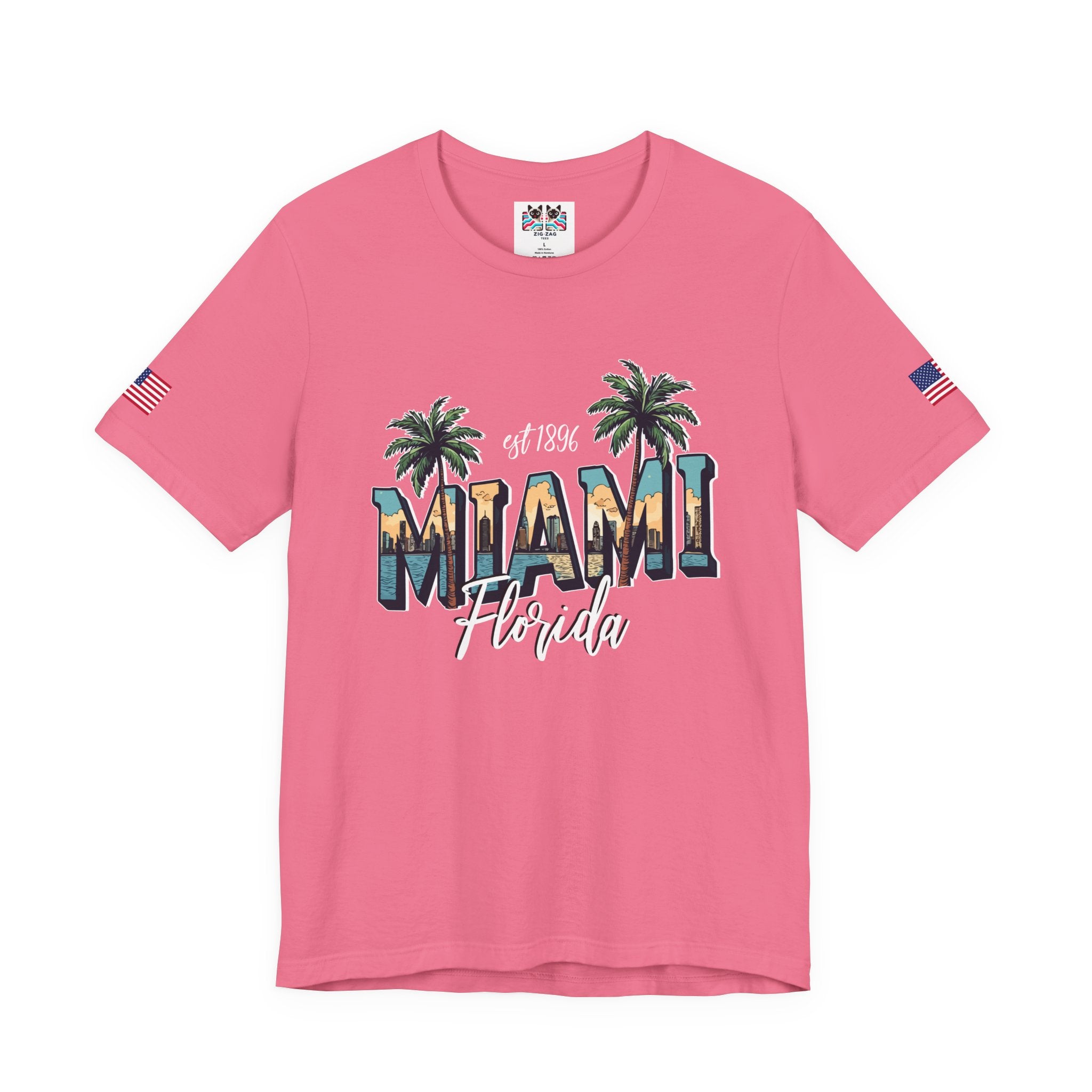 Miami Florida EST 1896 T-Shirt – Skyline Photo Monogram Palm Tree Graphic Tee