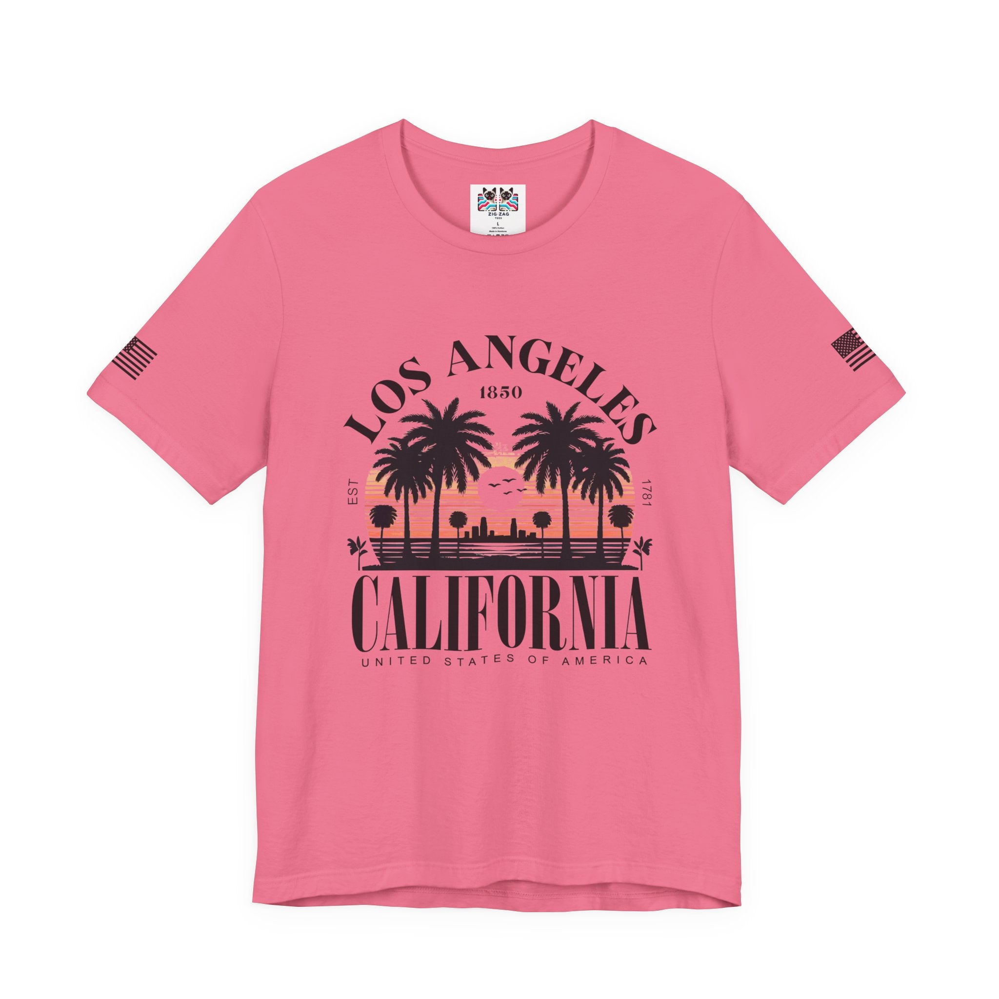 Los Angeles California Santa Monica Pier T-Shirt – Sunset Palm Tree Beach Graphic Tee