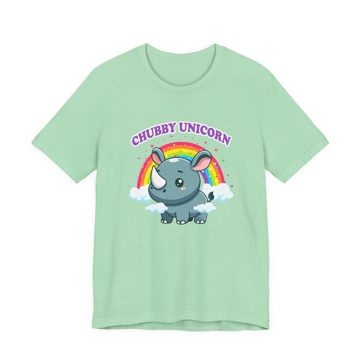Chubby Unicorn T-Shirt – Cute Cartoon Rhino with Rainbow Graphic Tee
