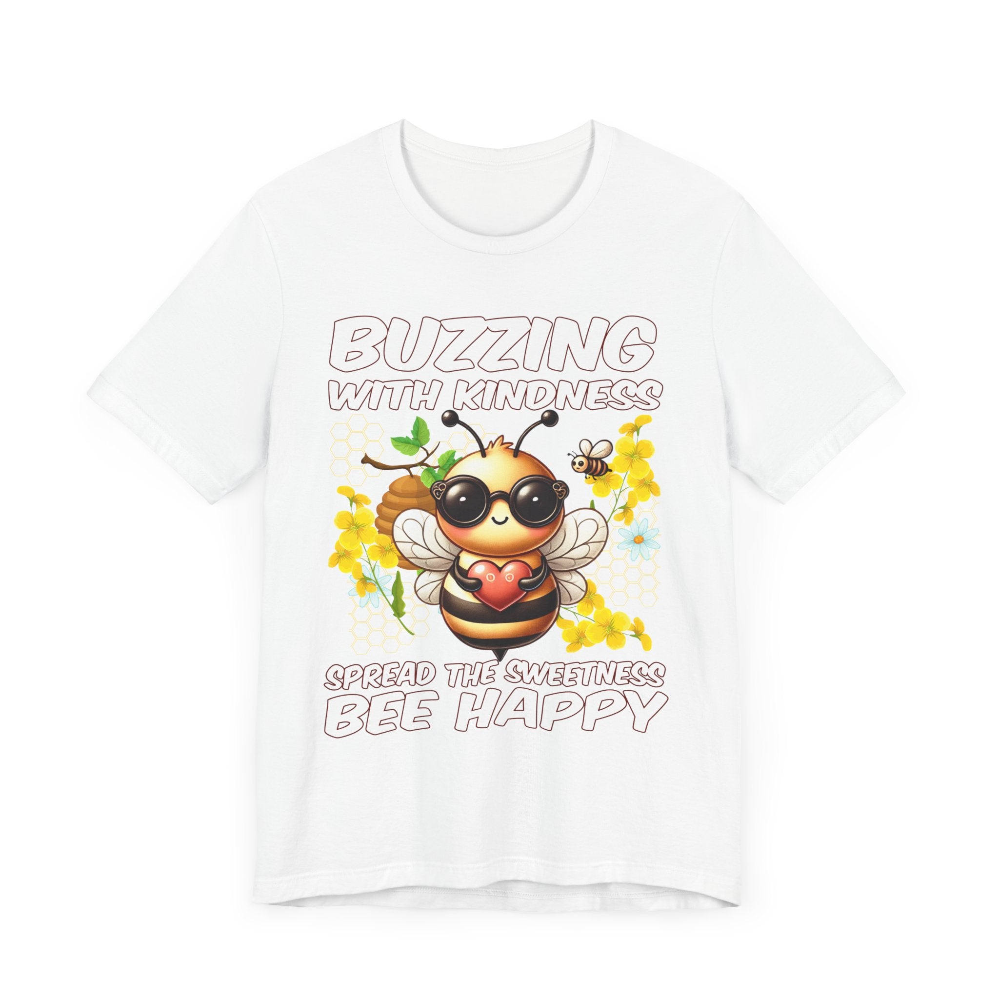 Buzzing with Kindness, Spread the Sweetness, Be Happy | Large Bee & Flowers Graphic T-Shirt