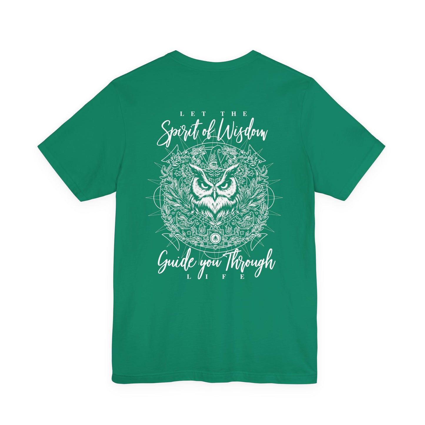 Spirit of Wisdom Owl T-Shirt – Wise Owl with Witch Hat and Medal [White Text]
