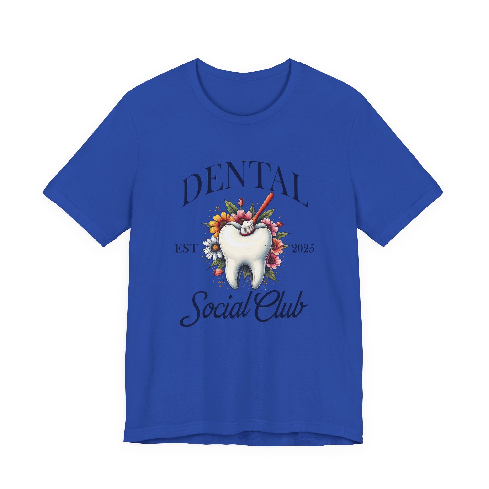 Dental Social Club T Shirt Large Tooth with Brush Paste Flowers Est 2025