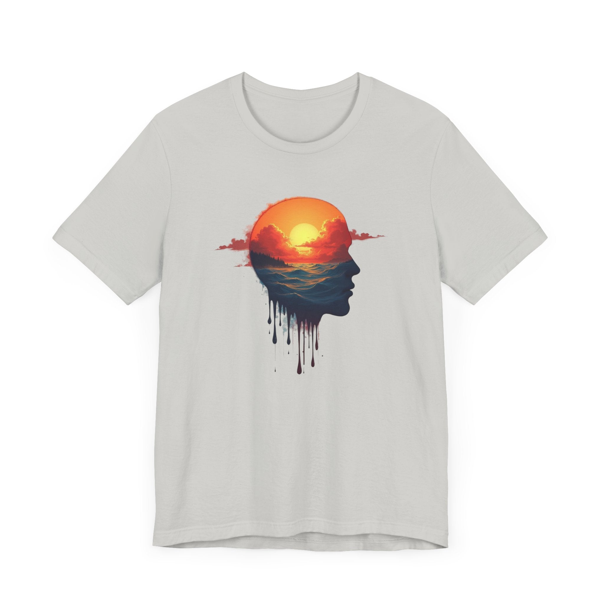 Melting Human Face with Colorful Sunrise and Clouds Beach View Graphic T-Shirt