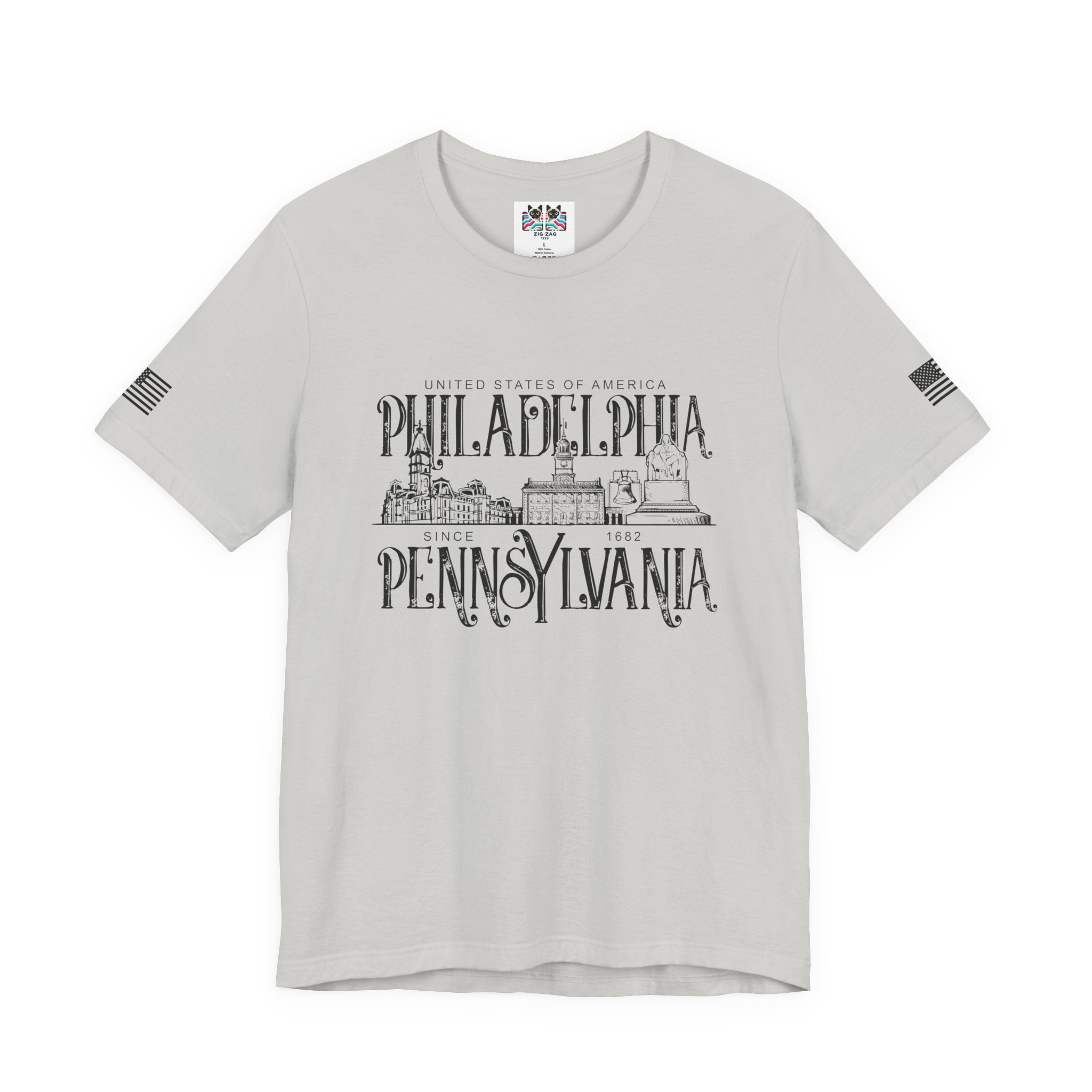 Philadelphia Pennsylvania T-Shirt – United States of America Since 1682 Landmark Graphic Tee