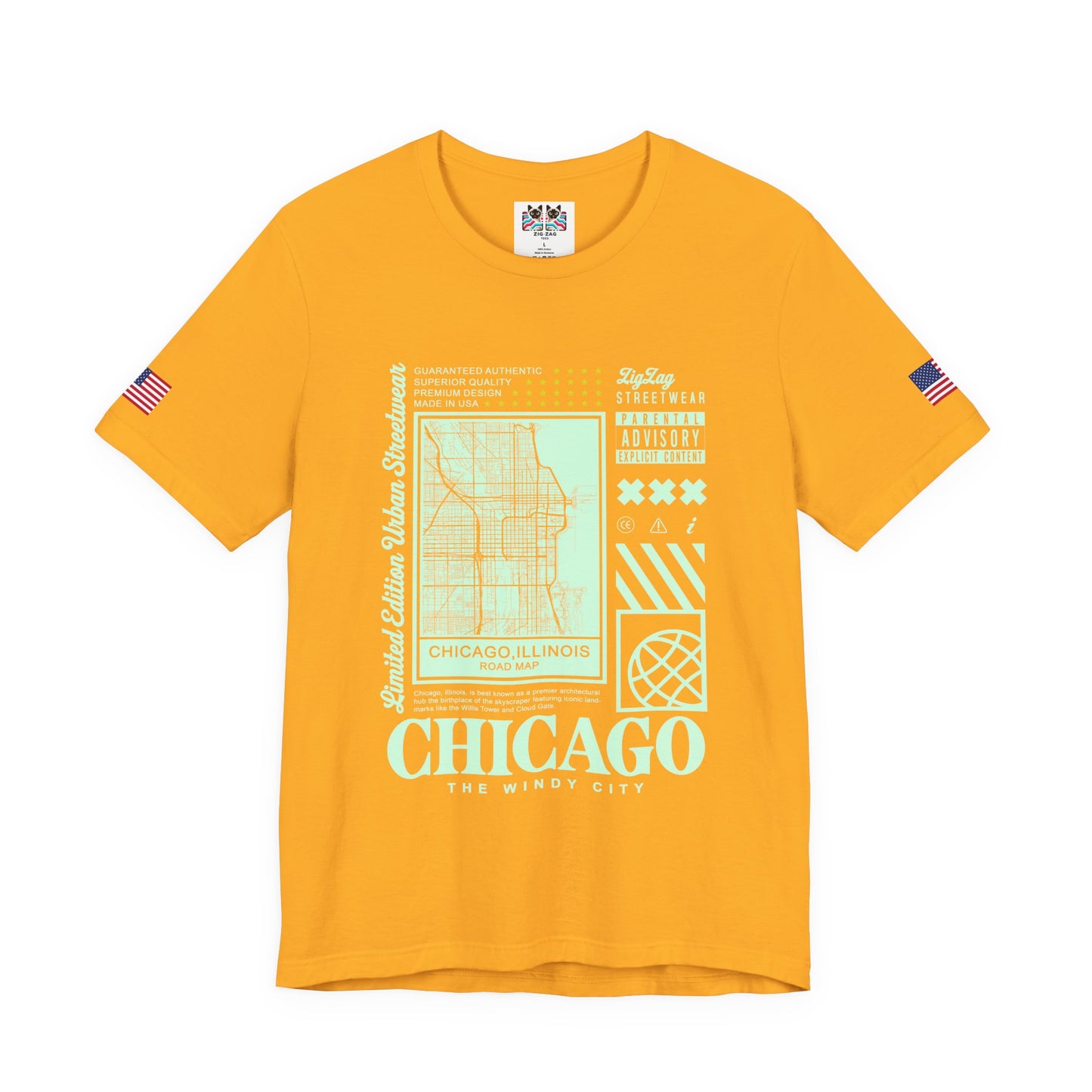 Chicago Road Map T-Shirt - Limited Edition Urban Streetwear Illinois City Grid Design