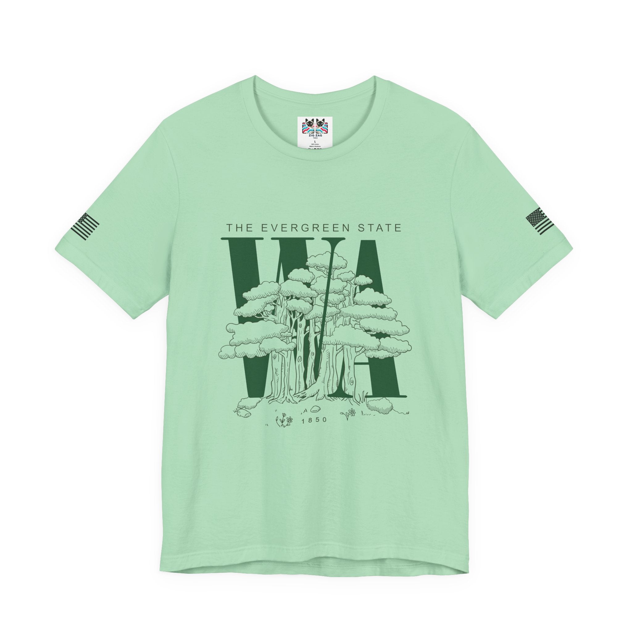 Washington WA State Evergreen State Tree Illustration T-Shirt | The Evergreen State 1850 Nature Graphic Tee