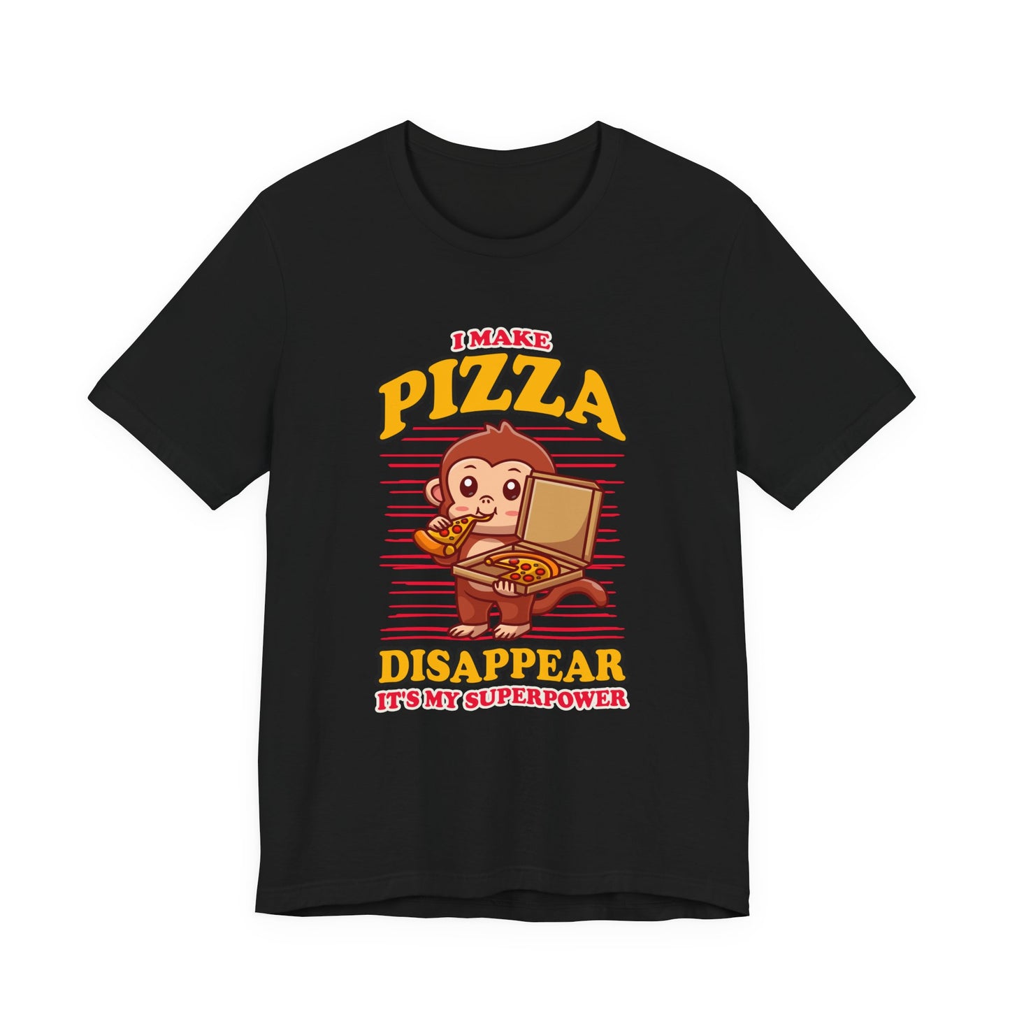 I Make Pizza Disappear T-Shirt – Funny Monkey With Pizza Box and Slice Graphic Tee