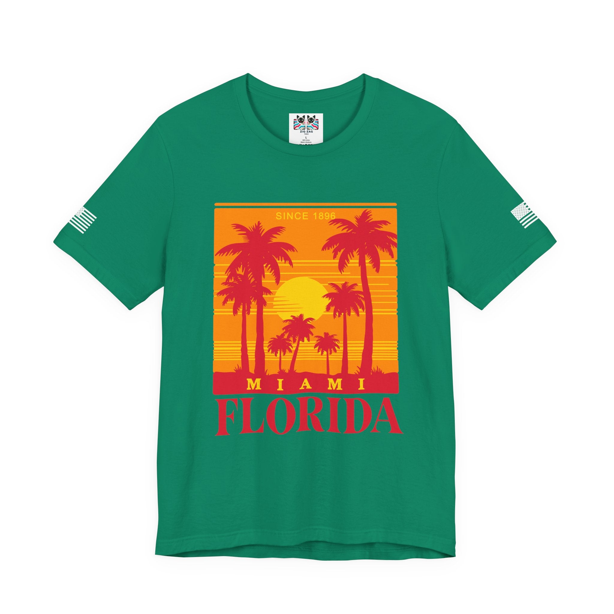 Miami Florida Since 1896 T-Shirt – Retro Sunset Palm Tree Square Graphic Tee