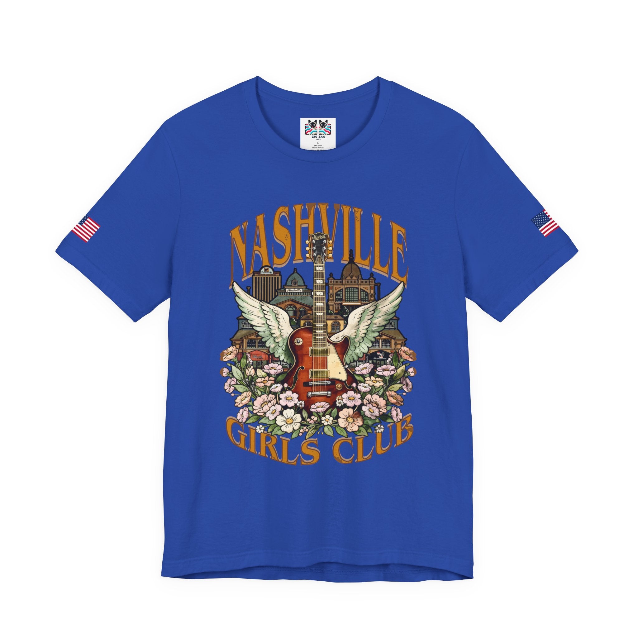 Nashville Girls Club T-Shirt – Winged Guitar Floral Skyline Graphic Tee