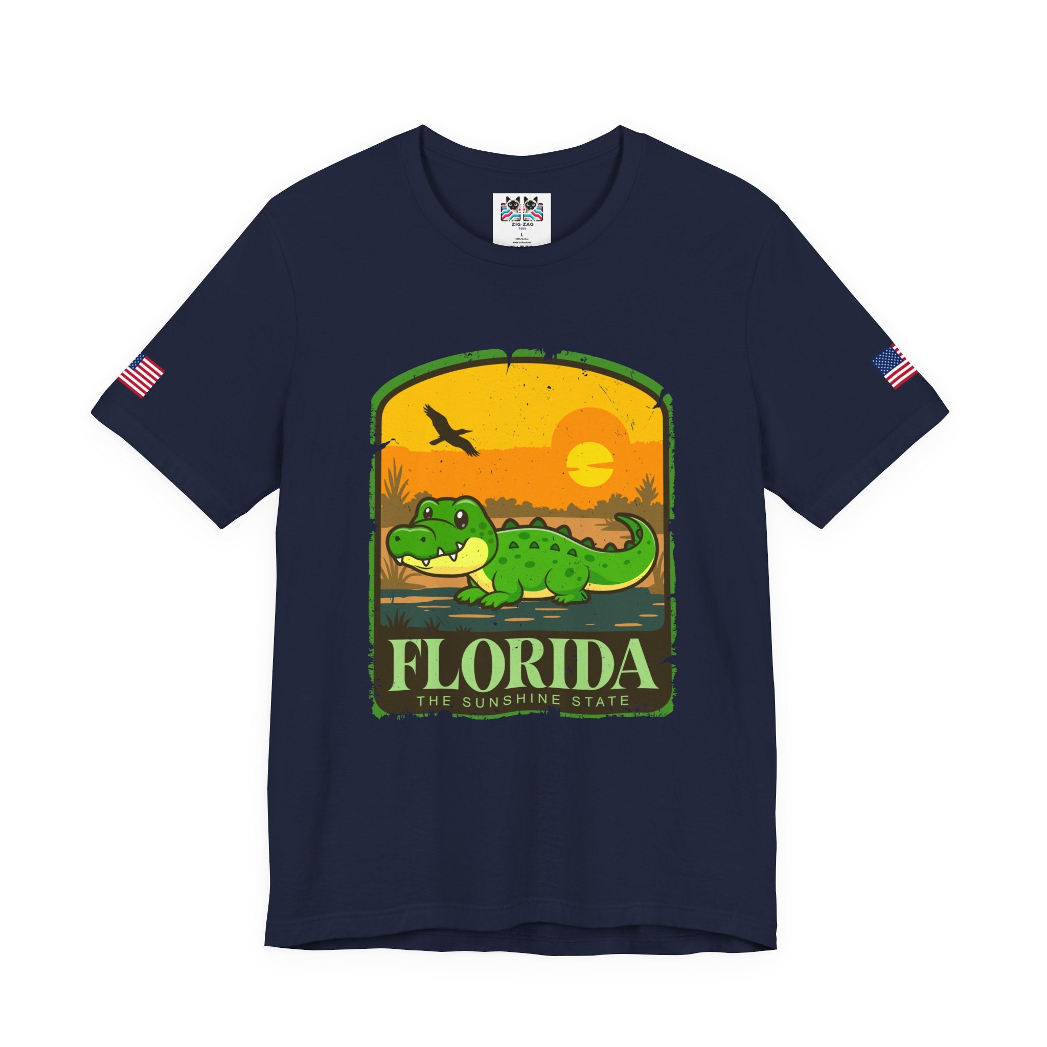 Florida The Sunshine State T-Shirt – Alligator Illustrated Sunset Badge Graphic Tee