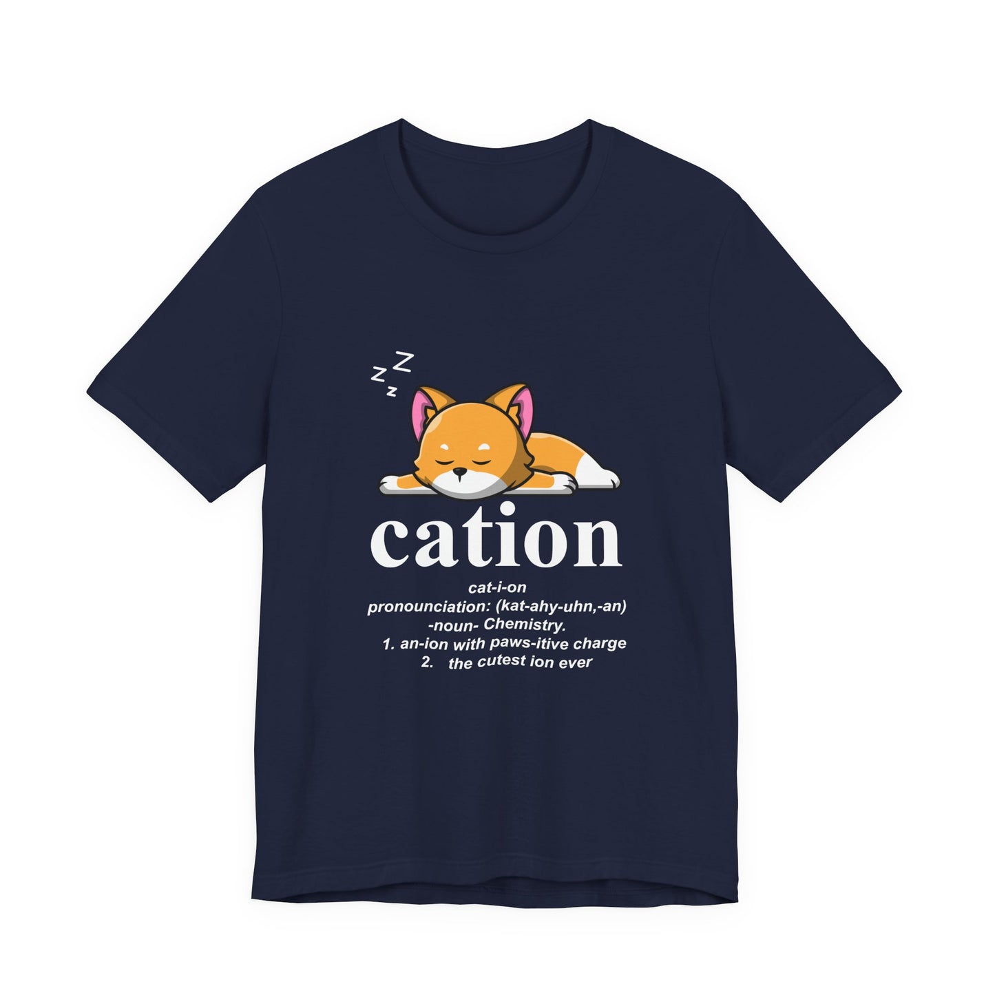 Caution Cat-i-on Tshirt – Lazy Sleepy Cat Chemistry Pun