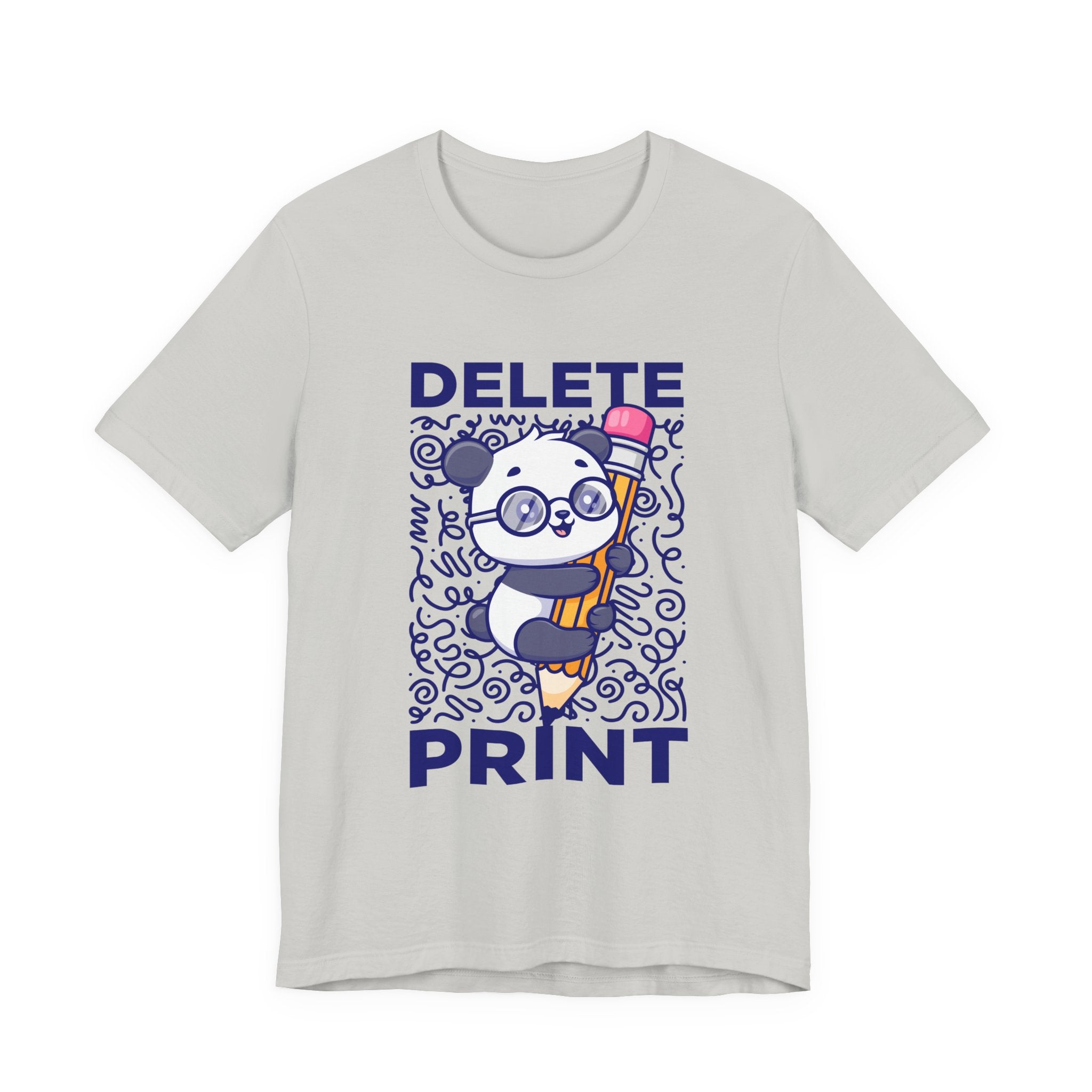 Delete Print T-Shirt – Cute Puppy Hugging Giant Pencil Graphic Tee