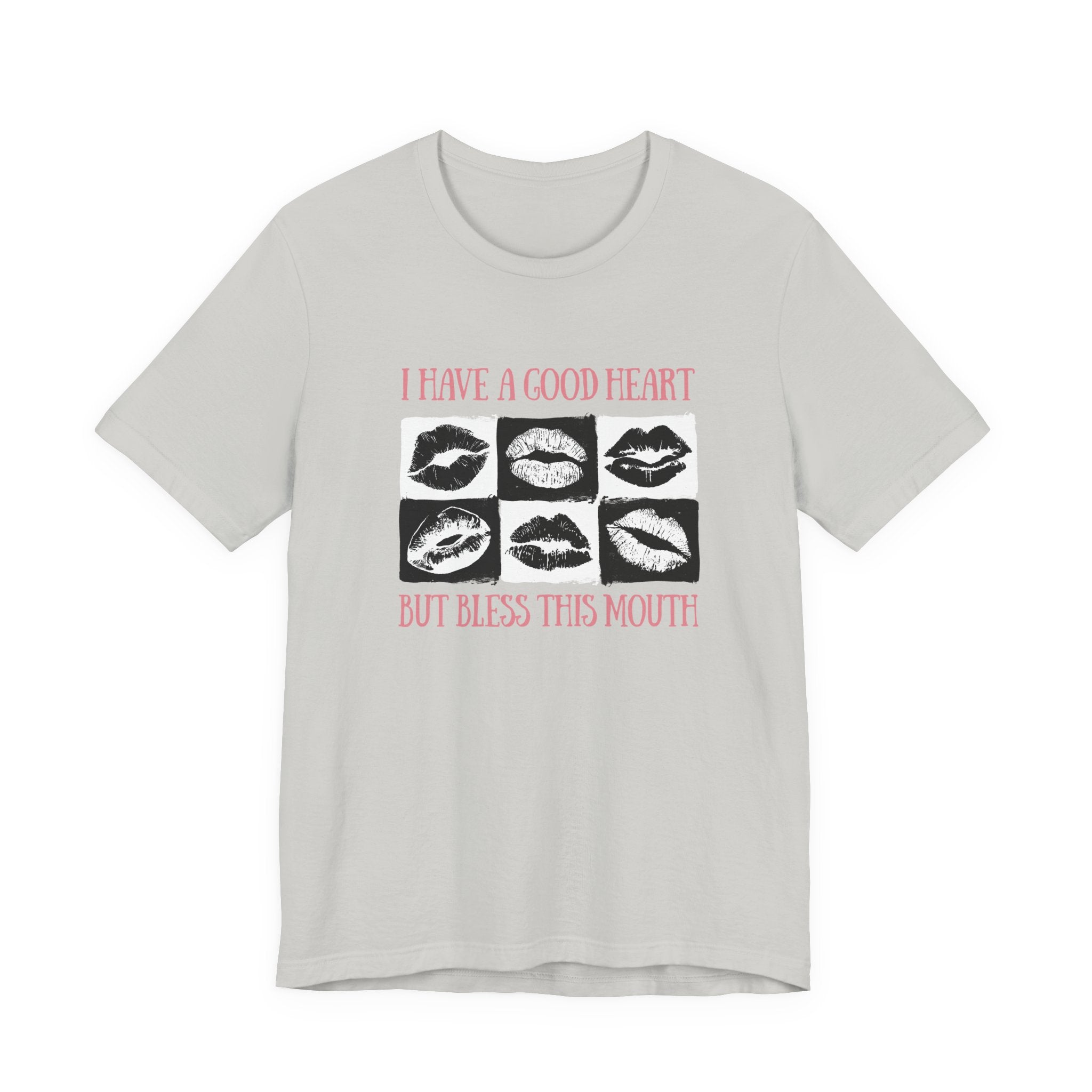 I Have a Good Heart But Bless This Mouth T Shirt – Six Black & White Lip Print