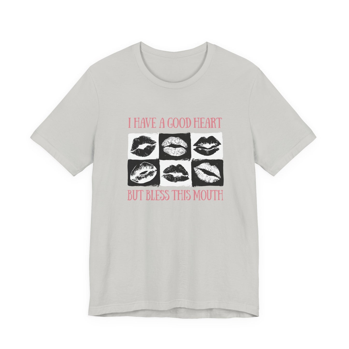 I Have a Good Heart But Bless This Mouth T Shirt – Six Black & White Lip Print