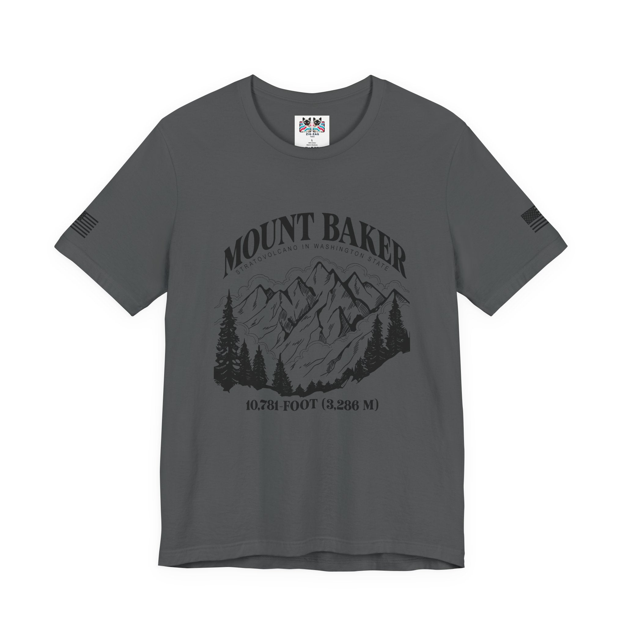 Mount Baker Stratovolcano Washington State 10,781-Foot Graphic T-Shirt | North Cascades Hiking Tee | PNW Mountain Shirt