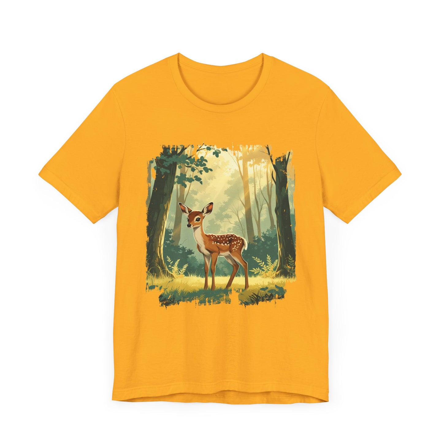 Curious Baby Deer Standing in serene forest with Sunlight Through Trees Graphic T-Shirt