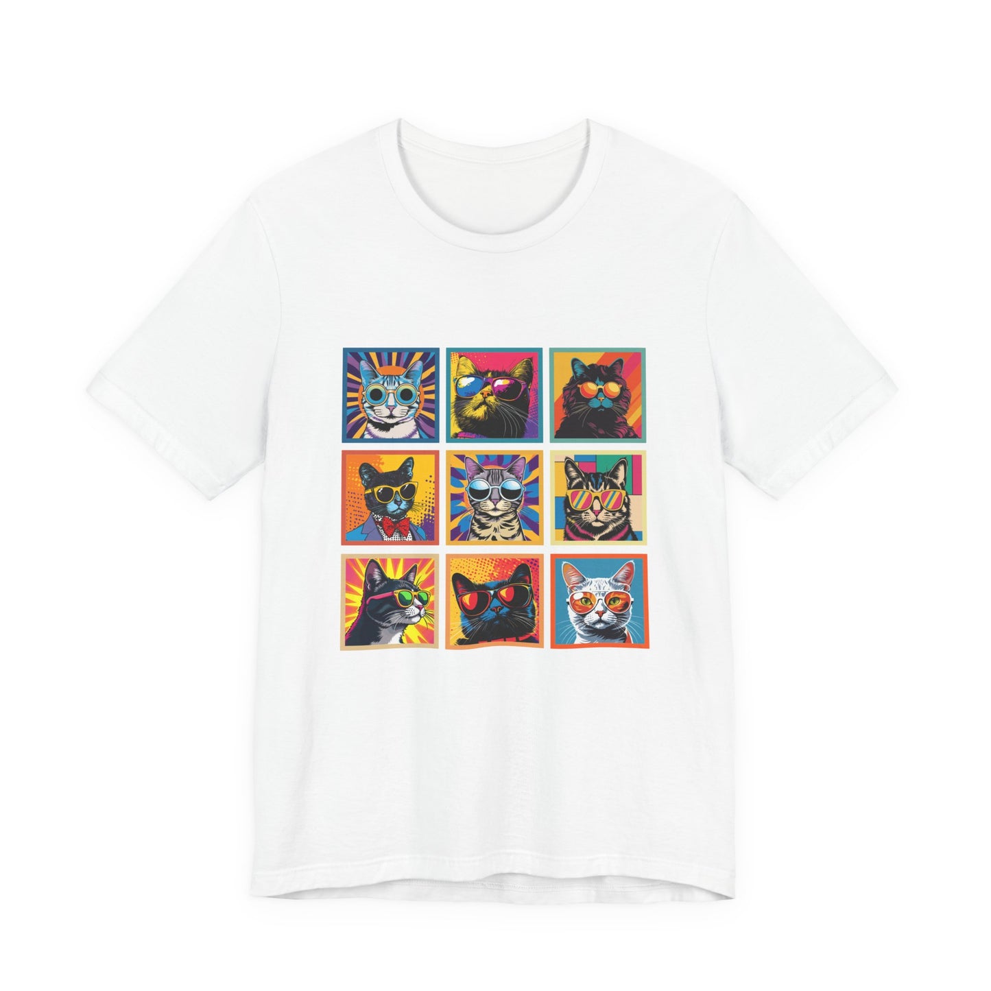 Cool Cats Pop Art Sunglasses Tshirt – Nine Retro Kitty Squares