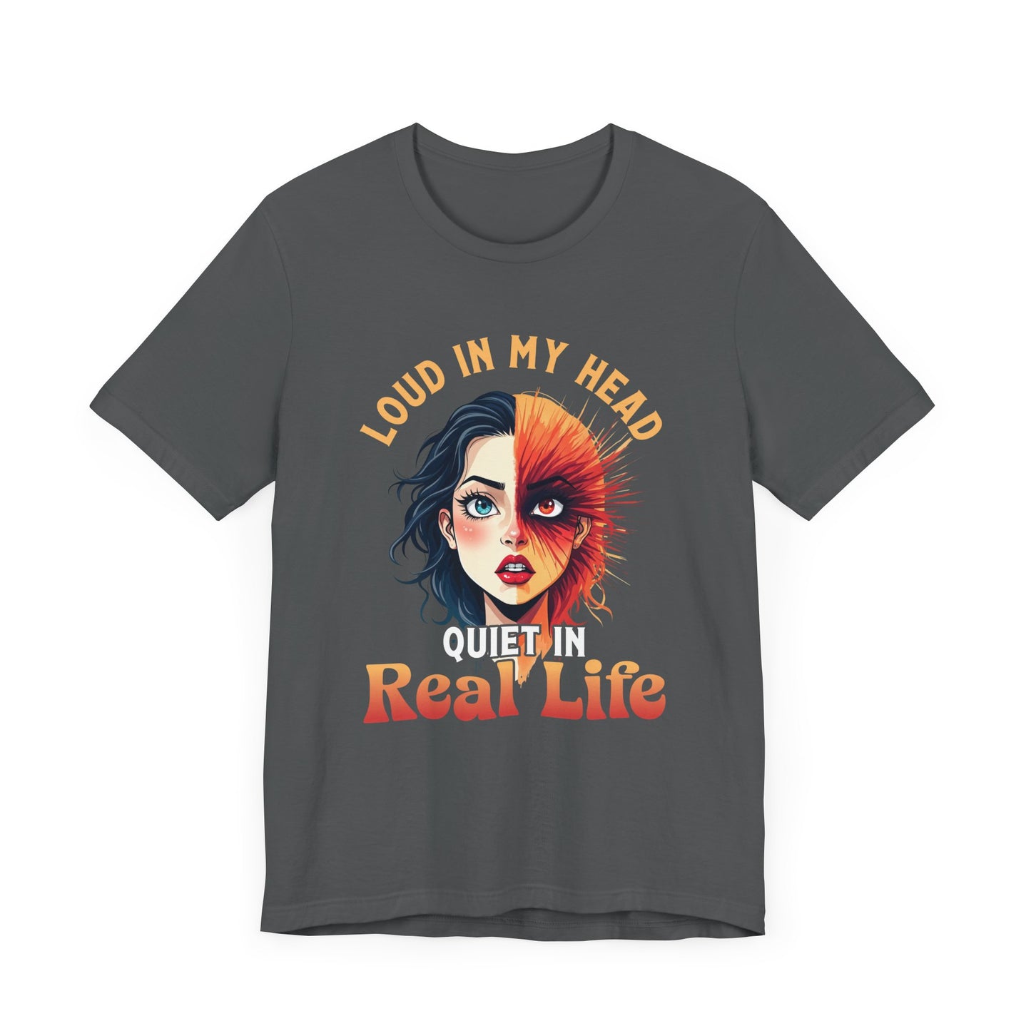 Loud in My Head, Quiet in Real Life – Split Face Puzzled Girl Graphic T-Shirt