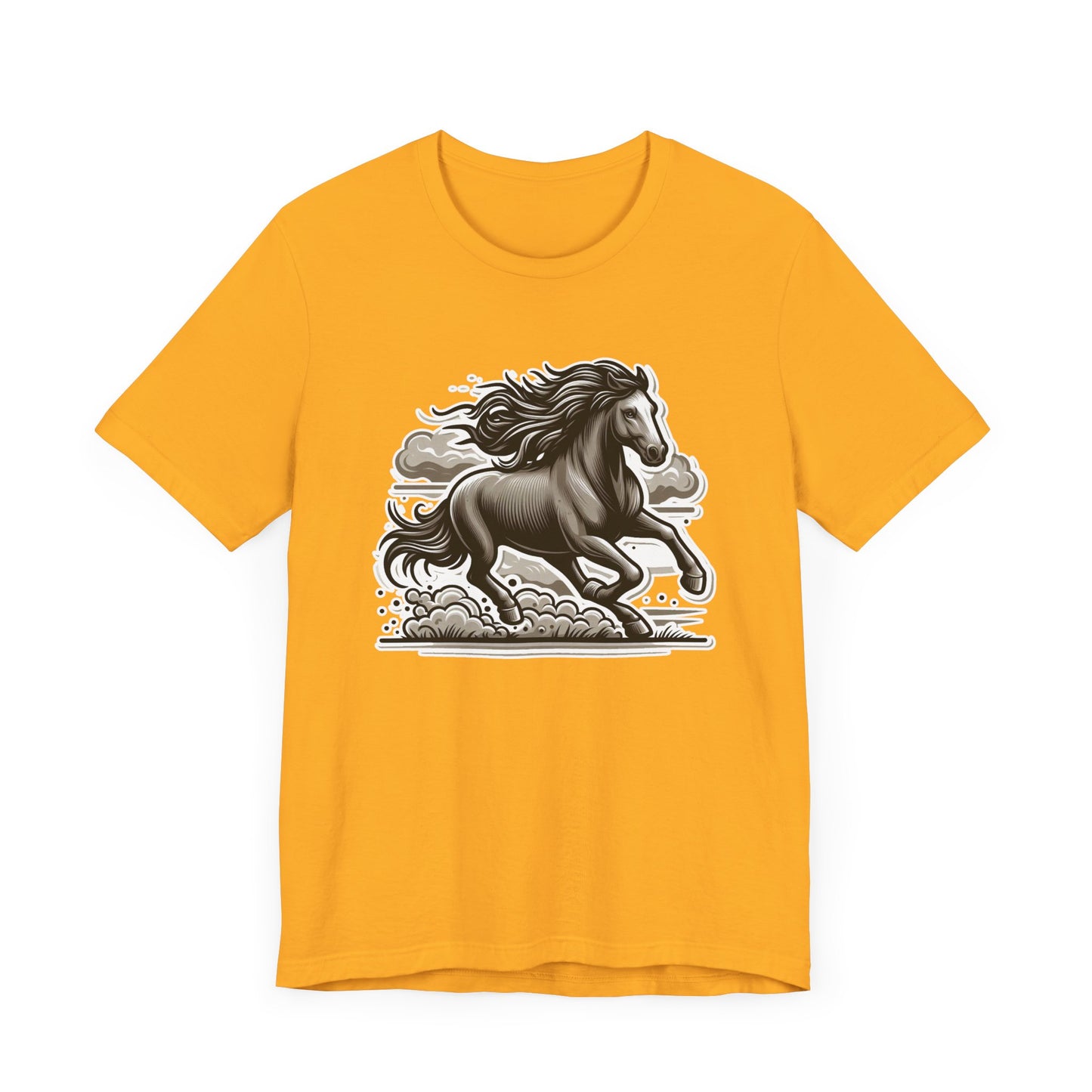 Wild Mustang Running Free with Dust and Dramatic Clouds Graphic T-Shirt