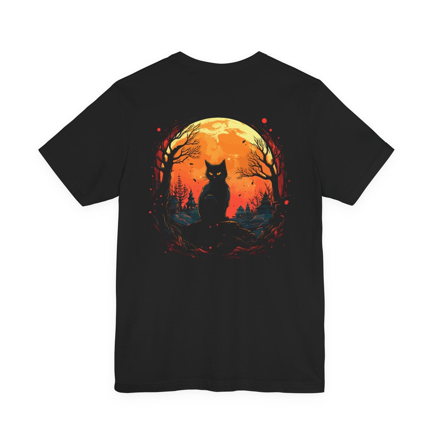 Black Cat Full Harvest Moon Halloween Night T-Shirt