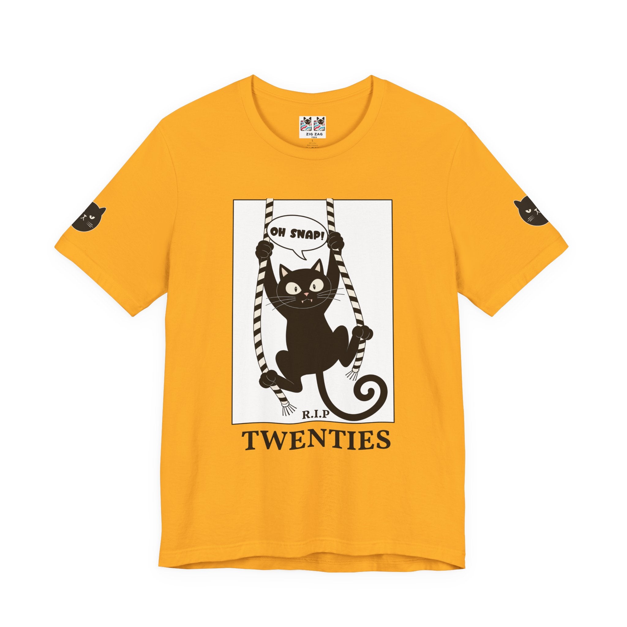 Custom T-Shirt - Oh Snap Funny Cat T-Shirt – Cat Hanging from Blinds Mischievous Kitten Humor Graphic Tee