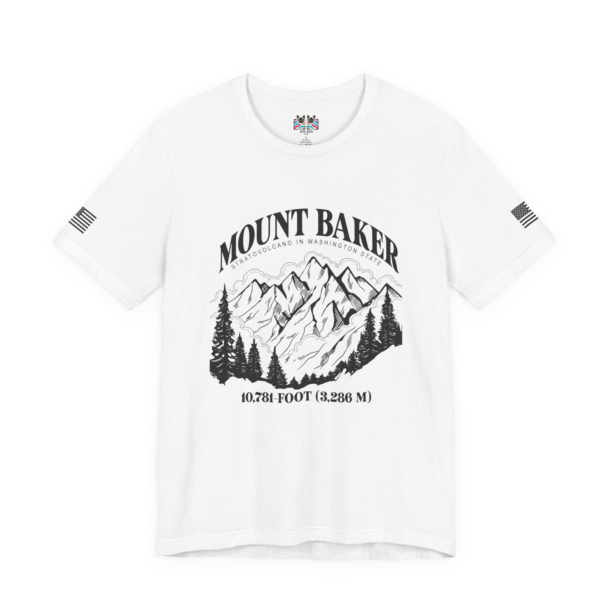 Mount Baker Stratovolcano Washington State 10,781-Foot Graphic T-Shirt | North Cascades Hiking Tee | PNW Mountain Shirt