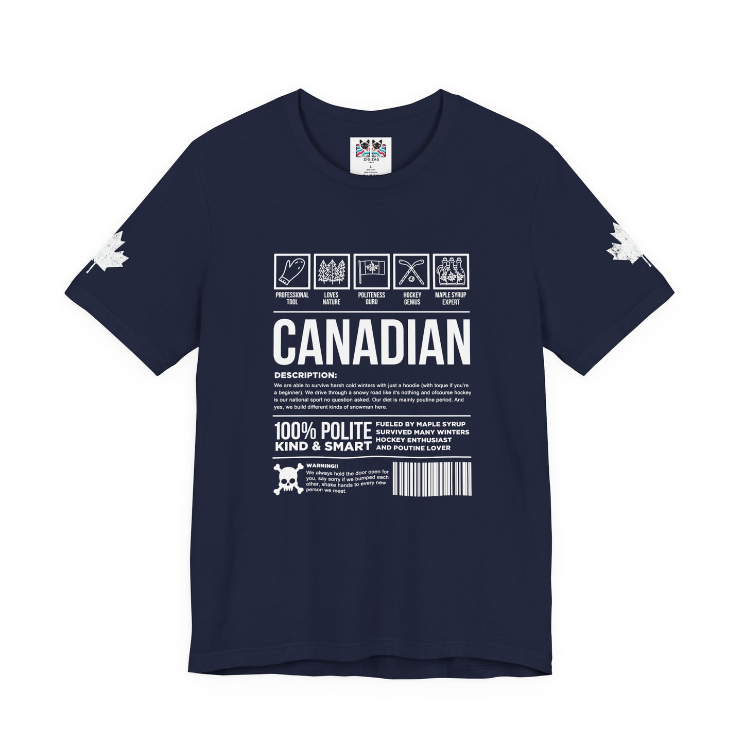 Canadian Traits Nutrition Facts - White Print T-Shirt