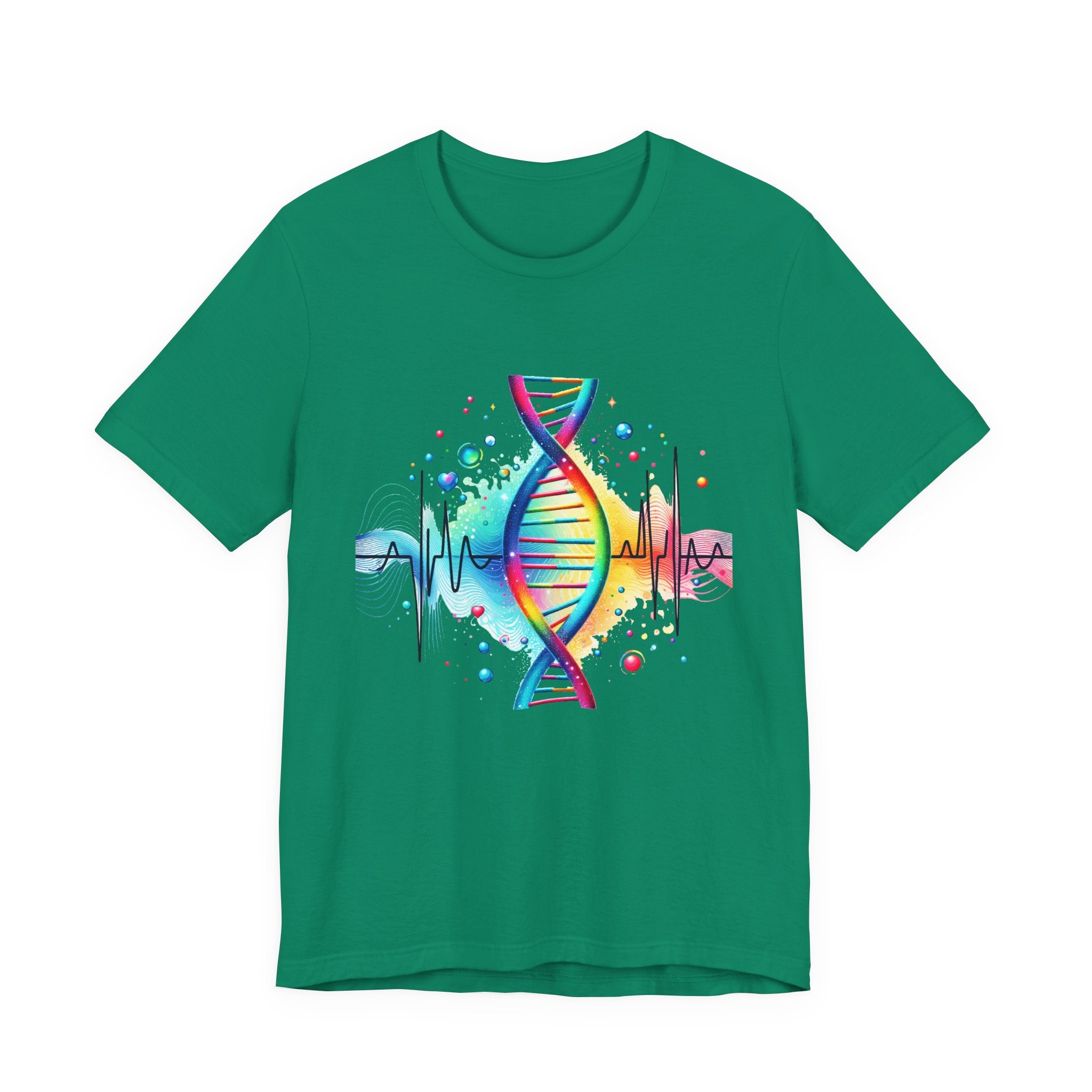 Life in Color – Vibrant DNA Helix with Medical Lifeline Graphic T-Shirt