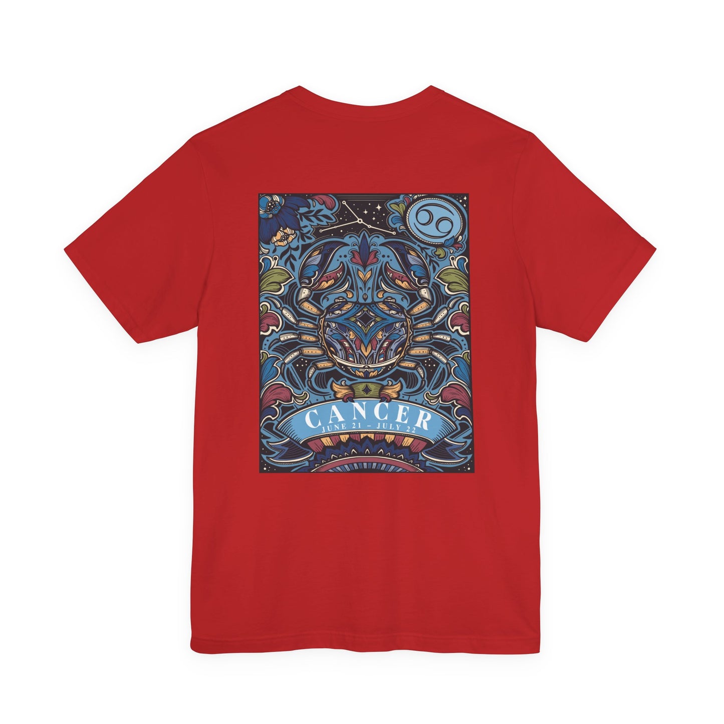 Colorful Cancer Zodiac T-Shirt – Crab with Constellation, Leaves & Flowers