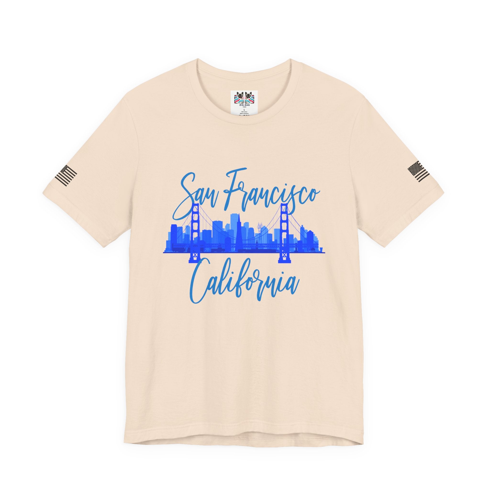 San Francisco California T-Shirt, Golden Gate Bridge Skyline Cursive Script Tee, SF California Souvenir Shirt, Bay Area Travel Gift, Unisex