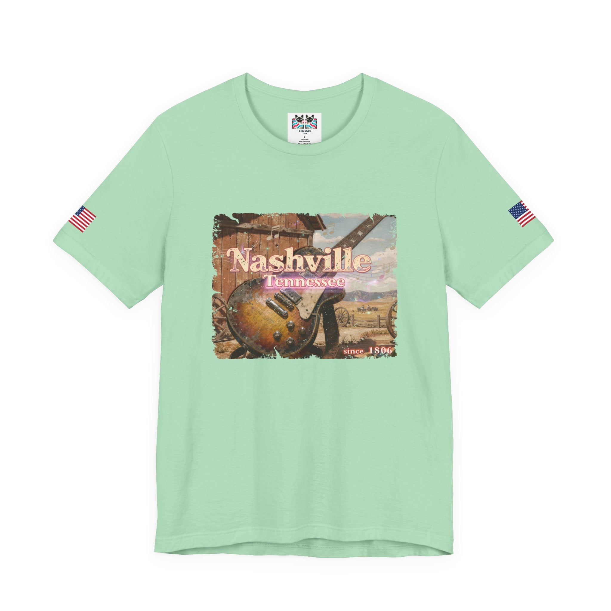 Nashville Tennessee Since 1806 T-Shirt – Distressed Vintage Electric Guitar Western Scene Graphic Tee