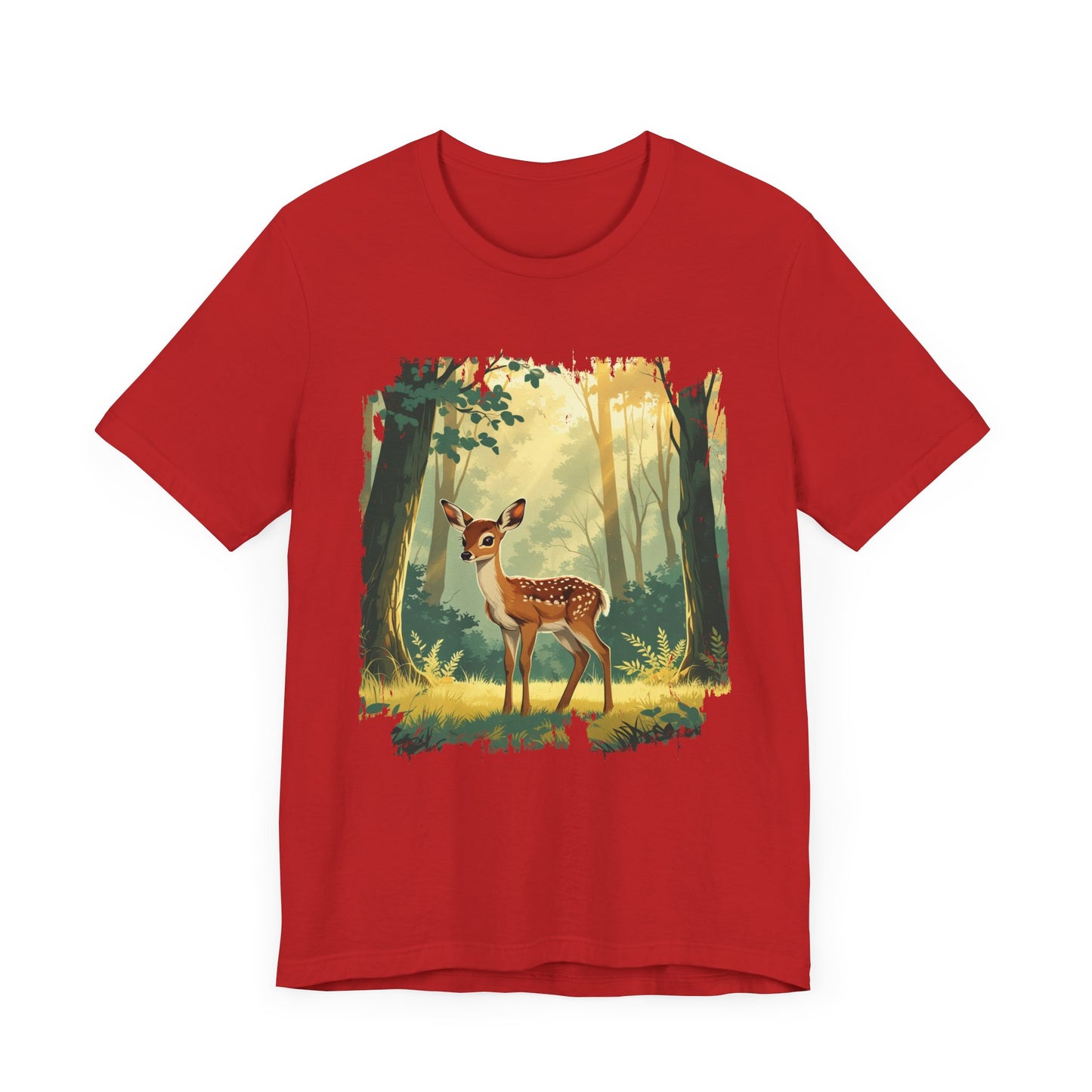 Curious Baby Deer Standing in serene forest with Sunlight Through Trees Graphic T-Shirt