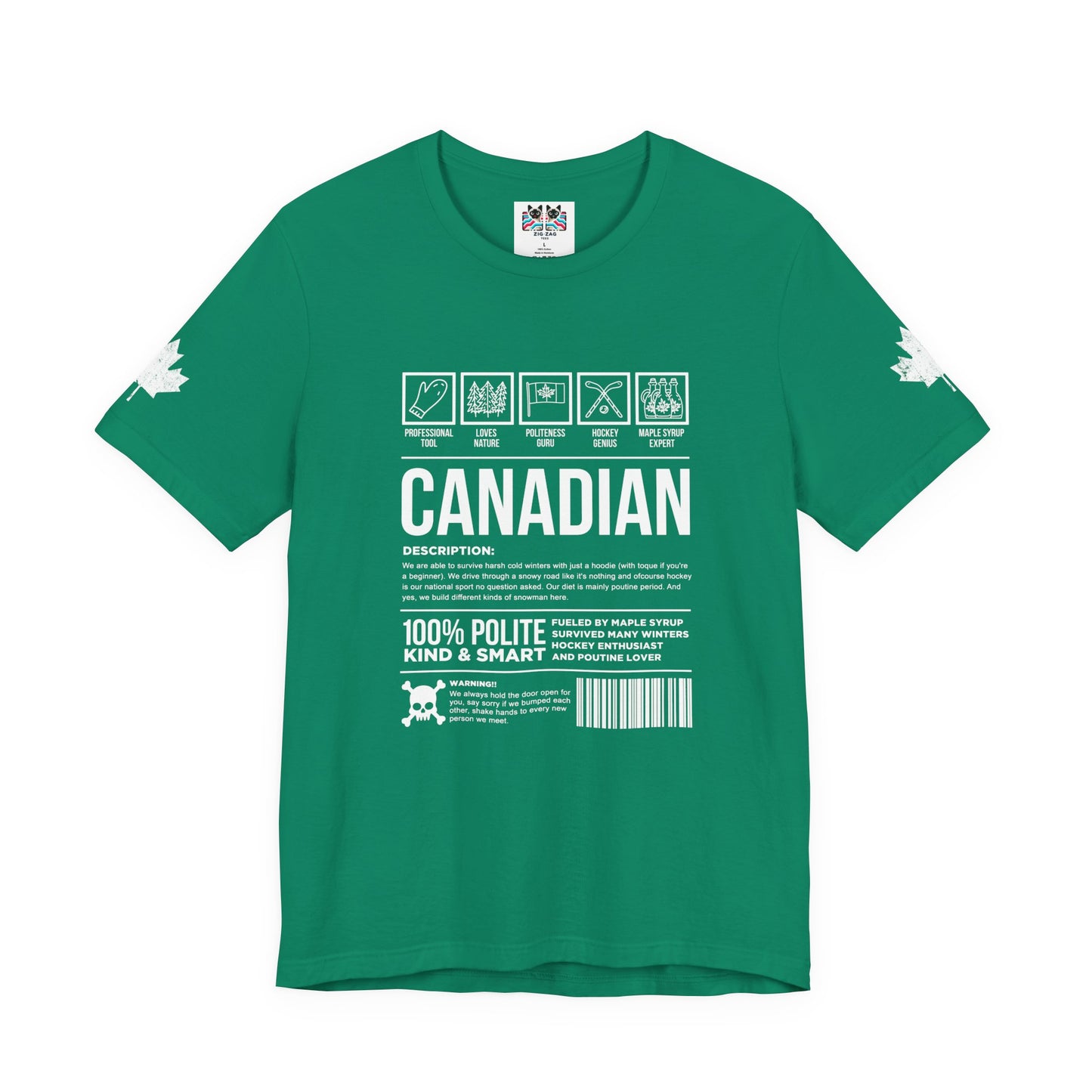 Canadian Traits Nutrition Facts - White Print T-Shirt
