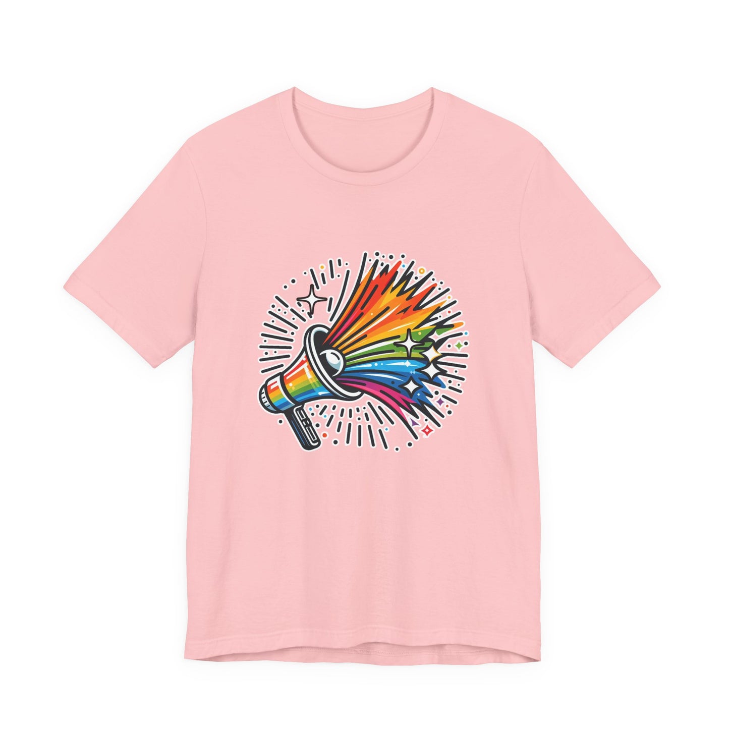 Proud & Loud – Colorful Handheld Speaker with Exploding Stars Graphic T-Shirt