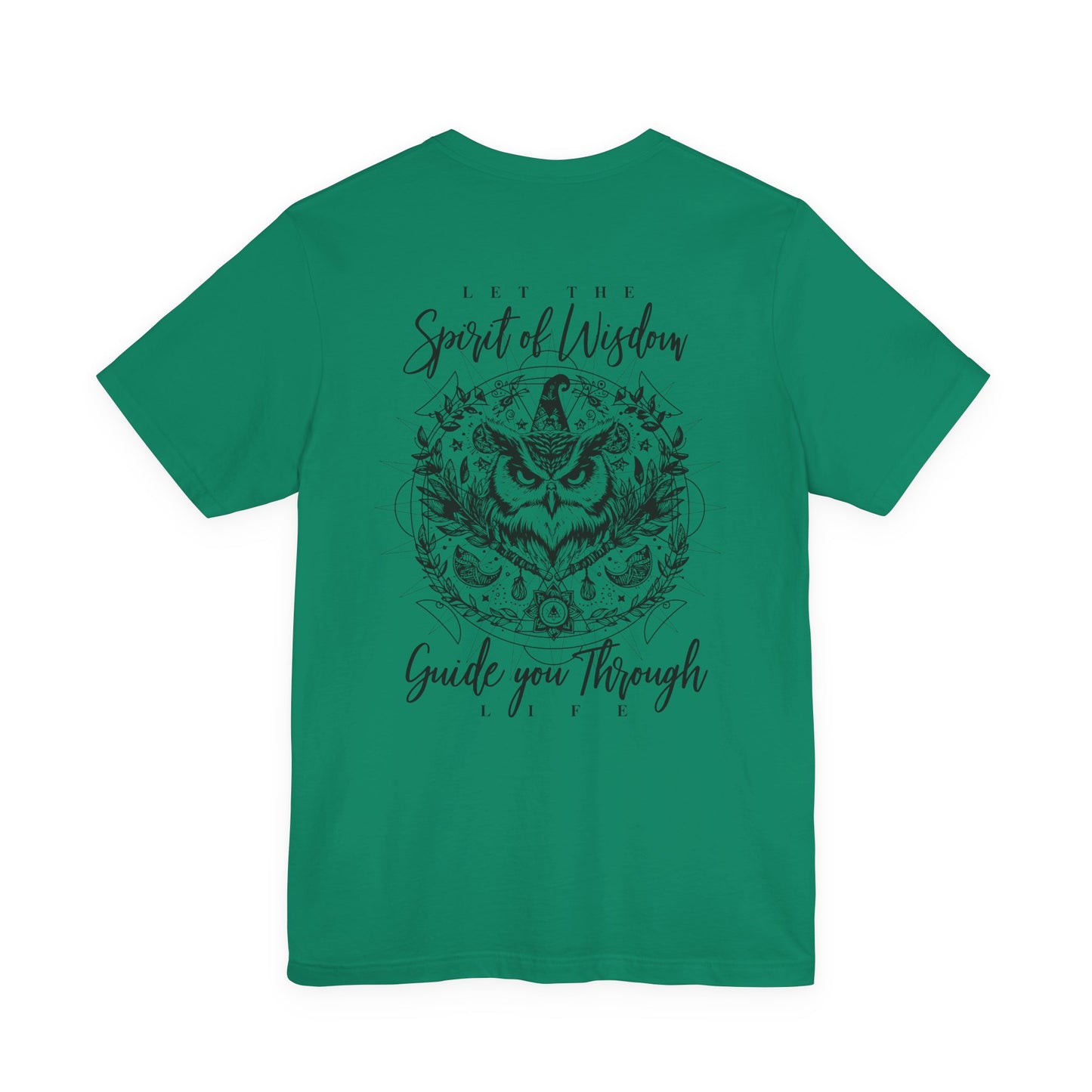 Spirit of Wisdom Owl T-Shirt – Wise Owl with Witch Hat and Medal [Black Text]