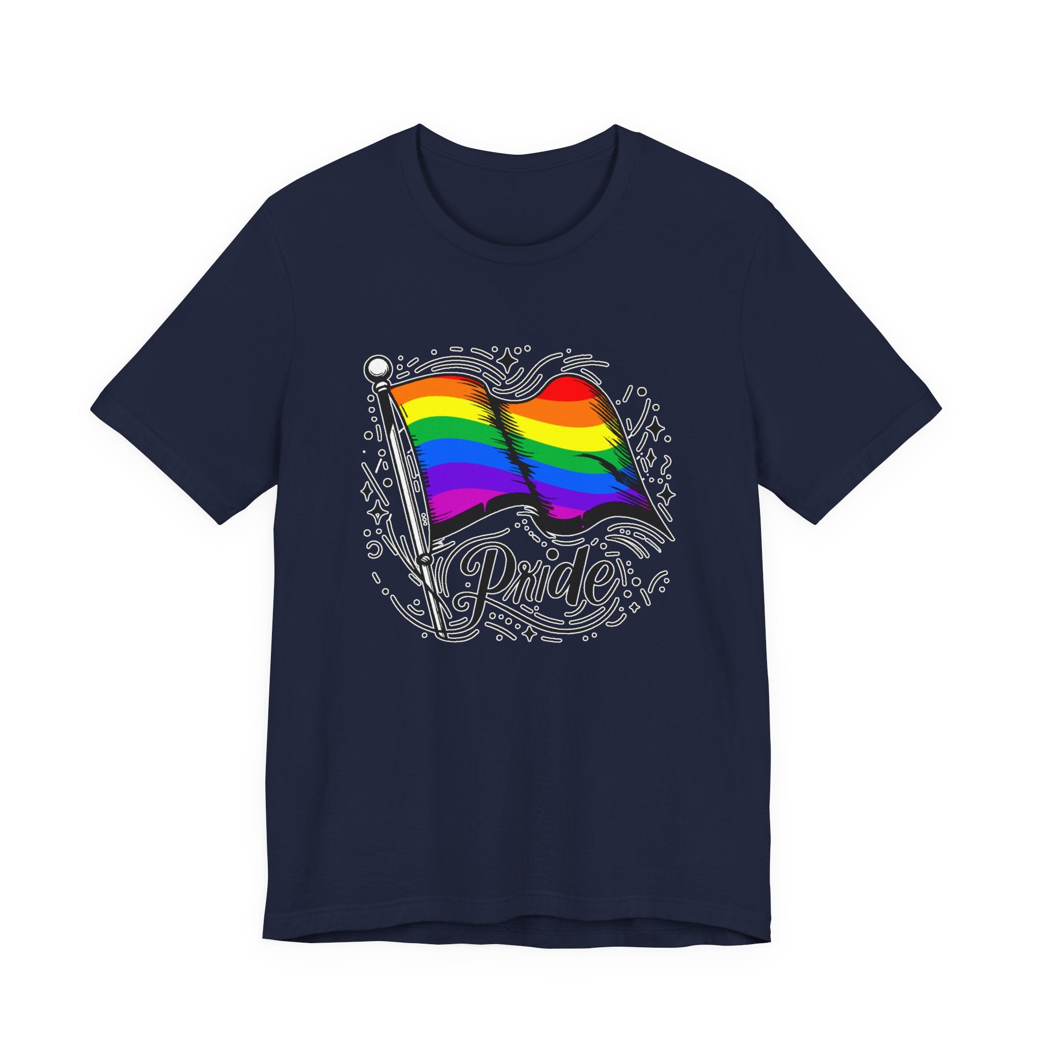Pride Without Prejudice – Colorful Flag with Lines, Dots & Symbols Graphic T-Shirt