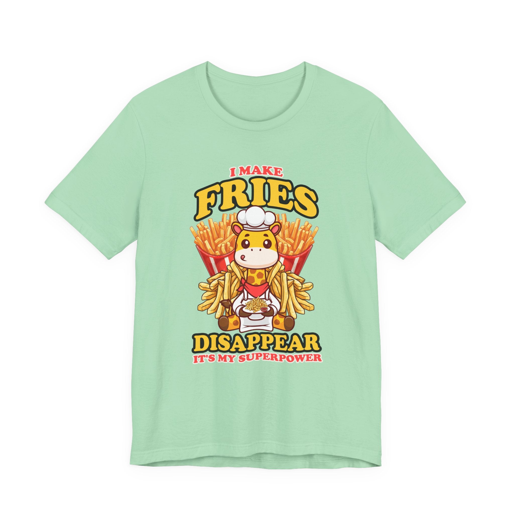 I Make Fries Disappear T-Shirt – Adorable Baby Giraffe Chef With Fries Funny Super Power Graphic Tee