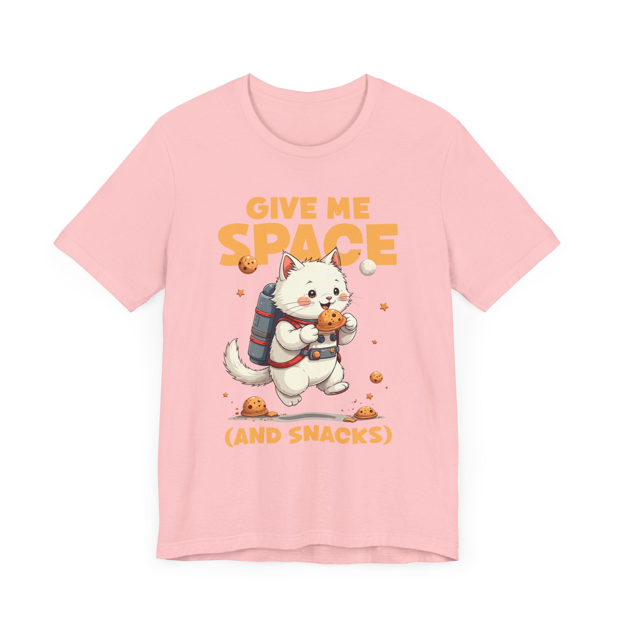 Give Me Space (and Snacks) – Jetpack Cat Walking with Snacks Funny Graphic T-Shirt