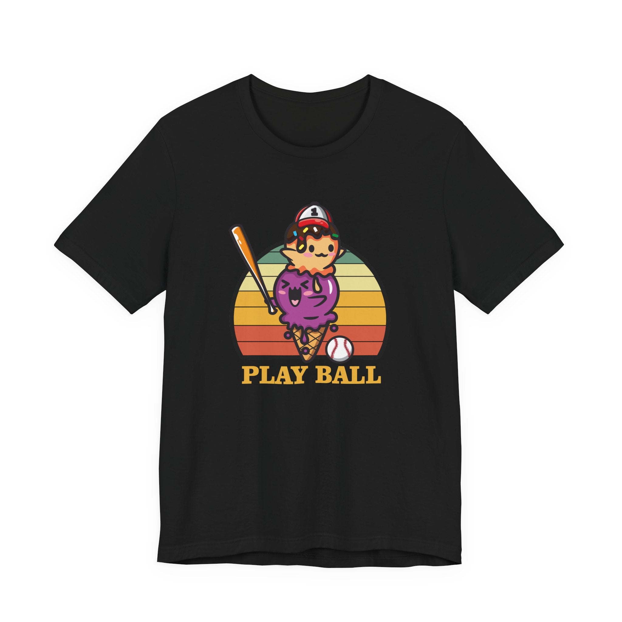 Baseball tshirt - Play Ball Drip Ice Cream Baseball Tshirt Fun Dripping Cone and Player Design