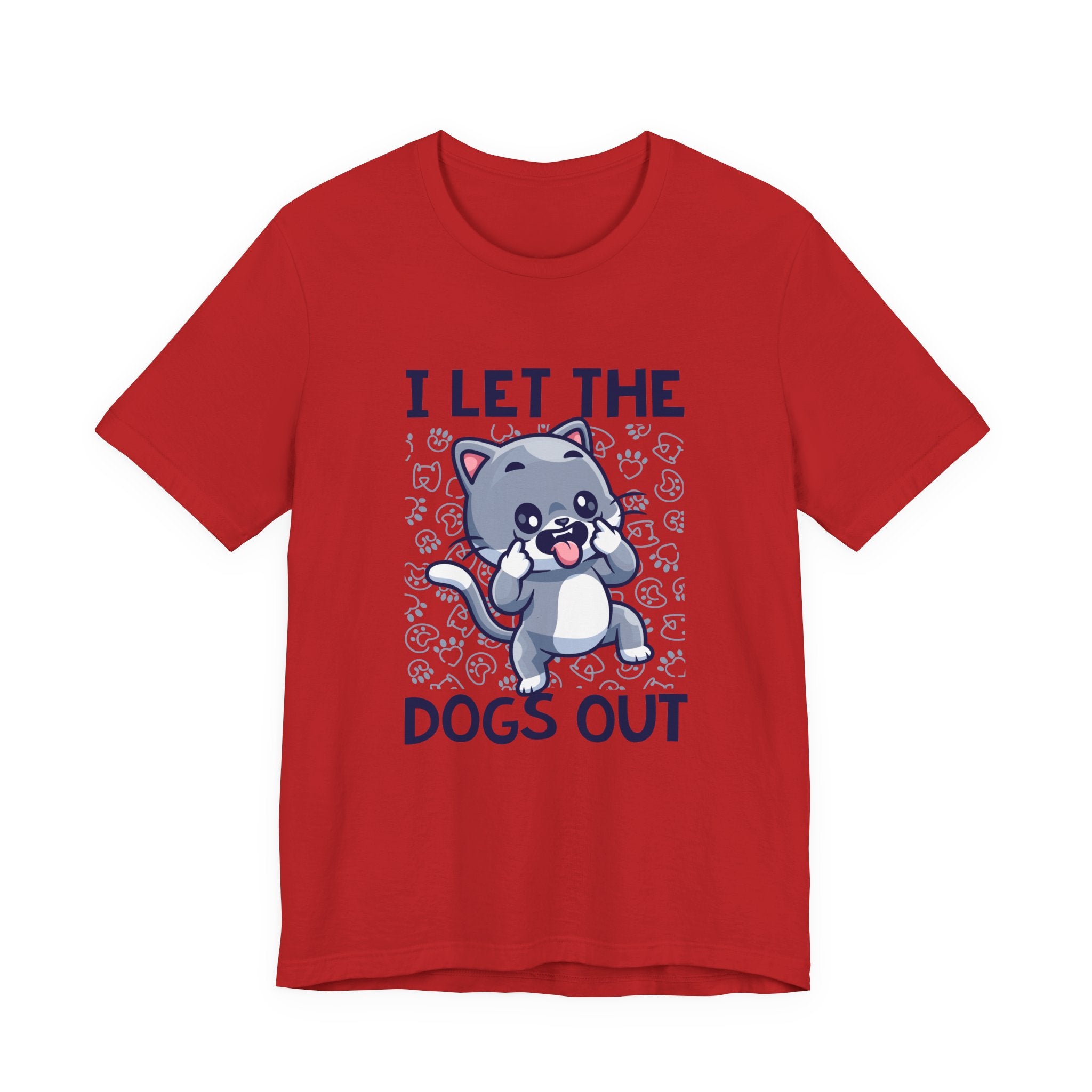 I Let the Dogs Out T-Shirt – Teasing Cat with Paw Prints Graphic Tee