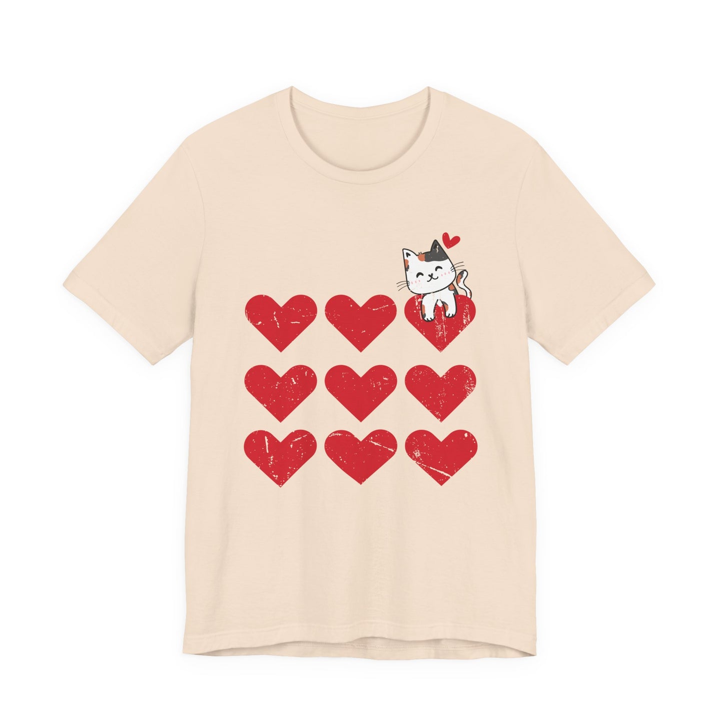 Cute Cat on Hearts T-Shirt – Adorable Kitty with Heart Thought Bubble Graphic Tee