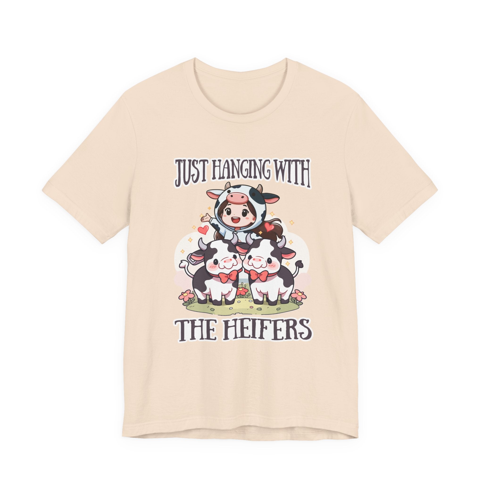 Just Hanging With the Heifers T Shirt – Kid Dressed as Cow with Two Hugging Cows