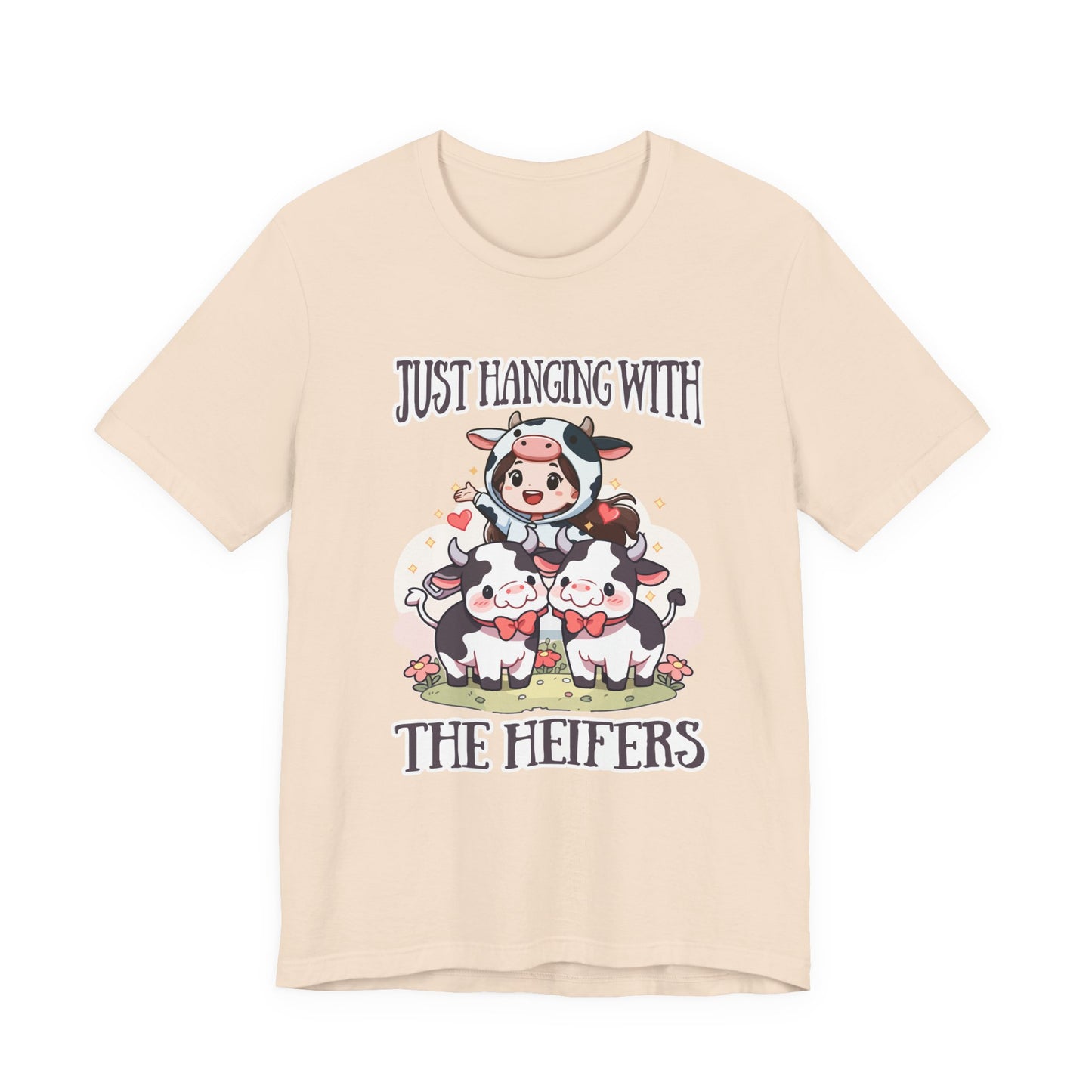 Just Hanging With the Heifers T Shirt – Kid Dressed as Cow with Two Hugging Cows