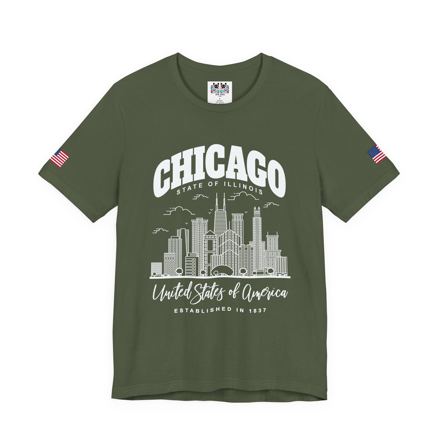 Chicago Illinois T-Shirt - State of Illinois Est 1837 White Skyline Design